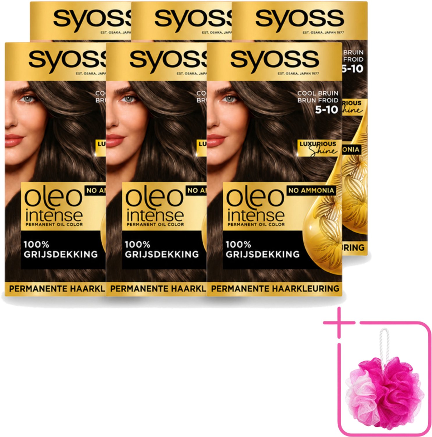 6 x SYOSS - Oleo Intense 5-10 - Haarverf - Permanente Haarkleuring - Cool Bruin - Langdurige Kleur - Bulkverpakking - Haarkleur - Douchemop - Haarkleuring
