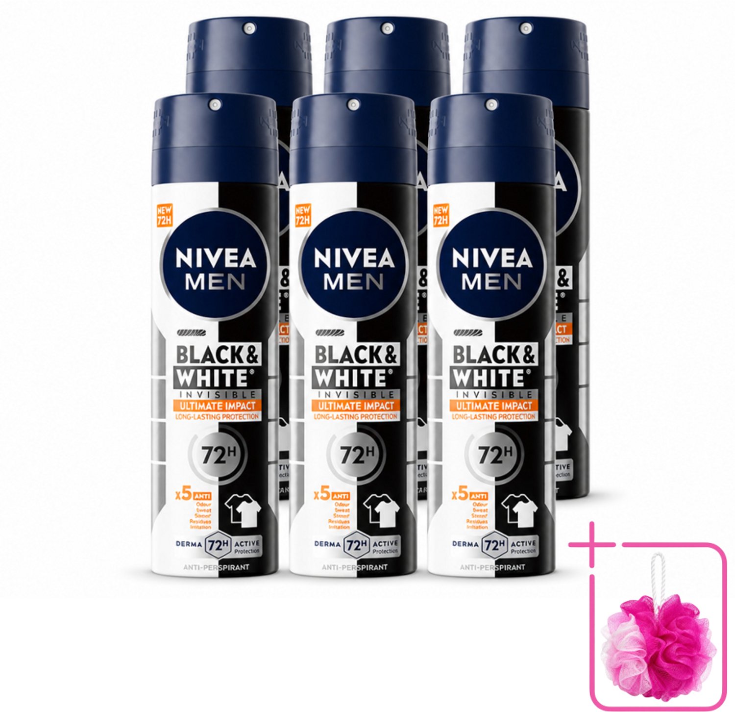6 x NIVEA MEN - Deodorant Spray - Black & White Ultimate Impact - 150 ml - Bulkverpakking - Anti-transpirant - Deodorant