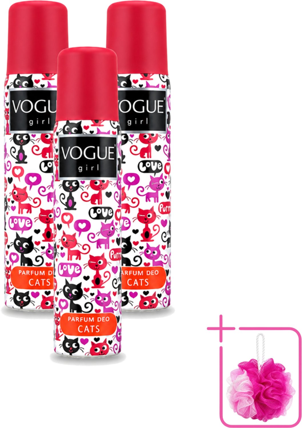 3 x Vogue - Deodorant - Girl - Parfum Cats – 100 ml - Bulkverpakking - Parfum deodorant - Chocolade geur