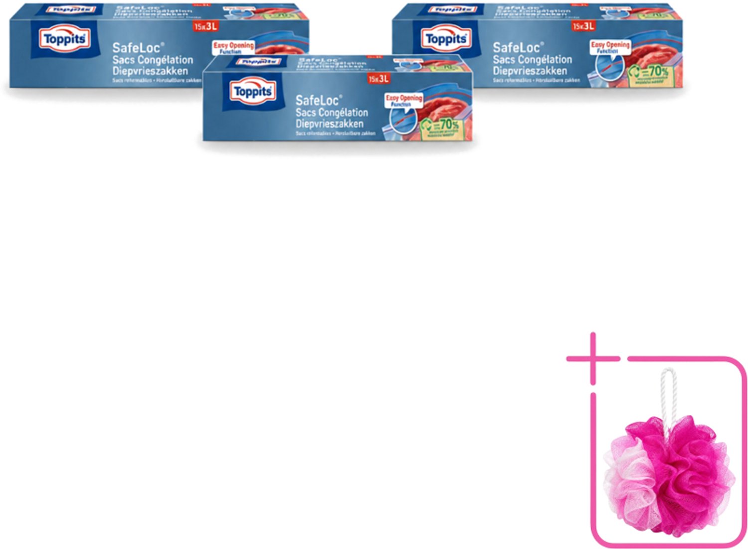 3 x Toppits – Safeloc Zip-Diepvrieszakken – 3 Liter – 15 Zakjes - Bulkverpakking - Diepvrieszakken - Douchemop - Dubbele sluiting