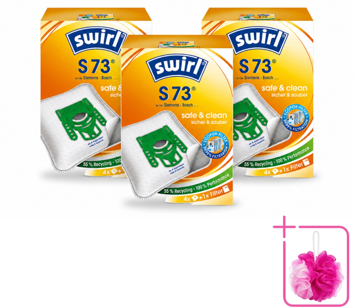 Swirl 3 x Swirl – Stofzuigerzakken – S73 – 4 zakken - Bulkverpakking - Stofzuigerzakken - Douchemop - Zuigkracht