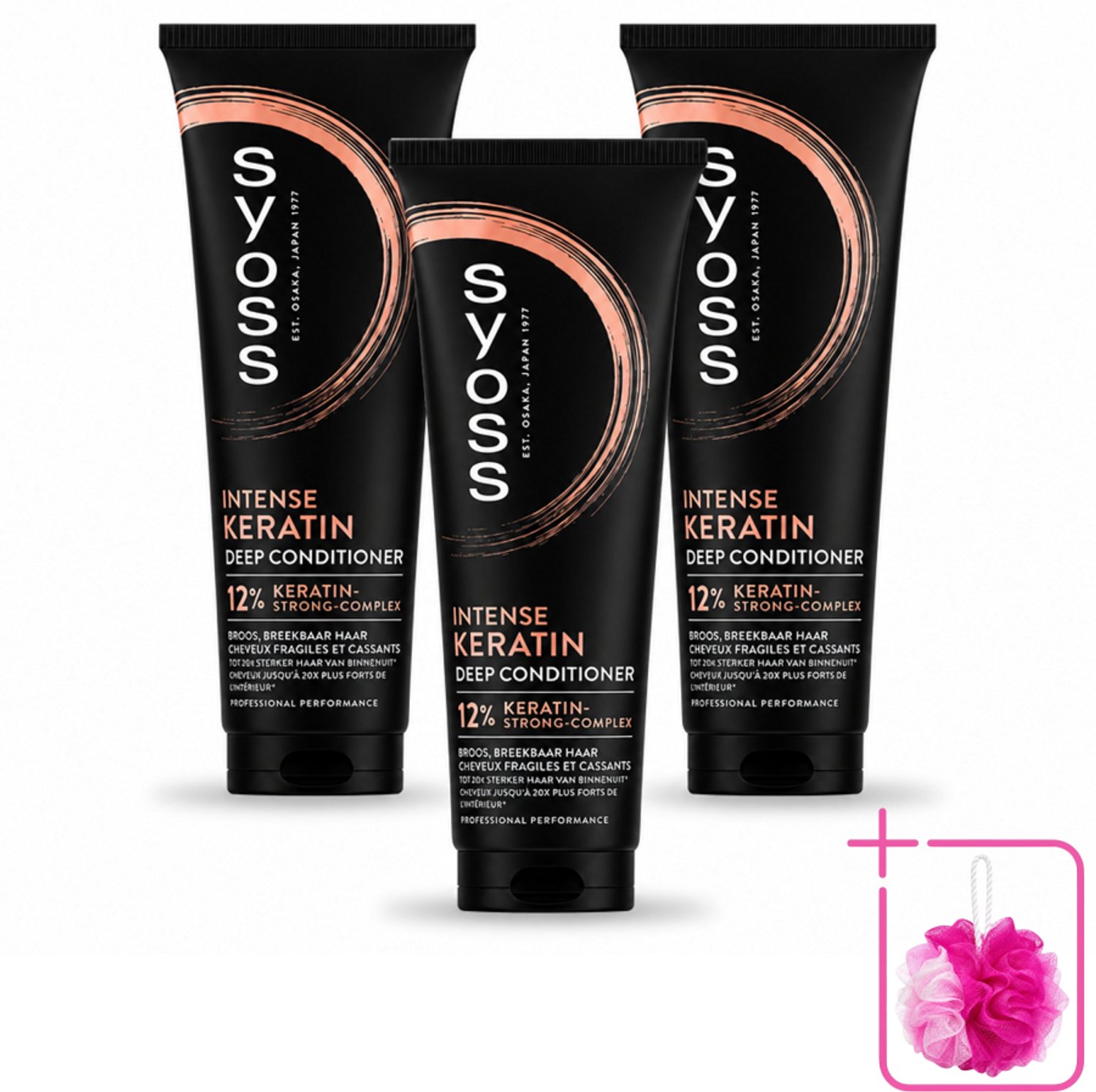3 x Syoss - Keratin Conditioner - 250 ml - Bulkverpakking - Keratine conditioner - Douchemop - Krachtig haar