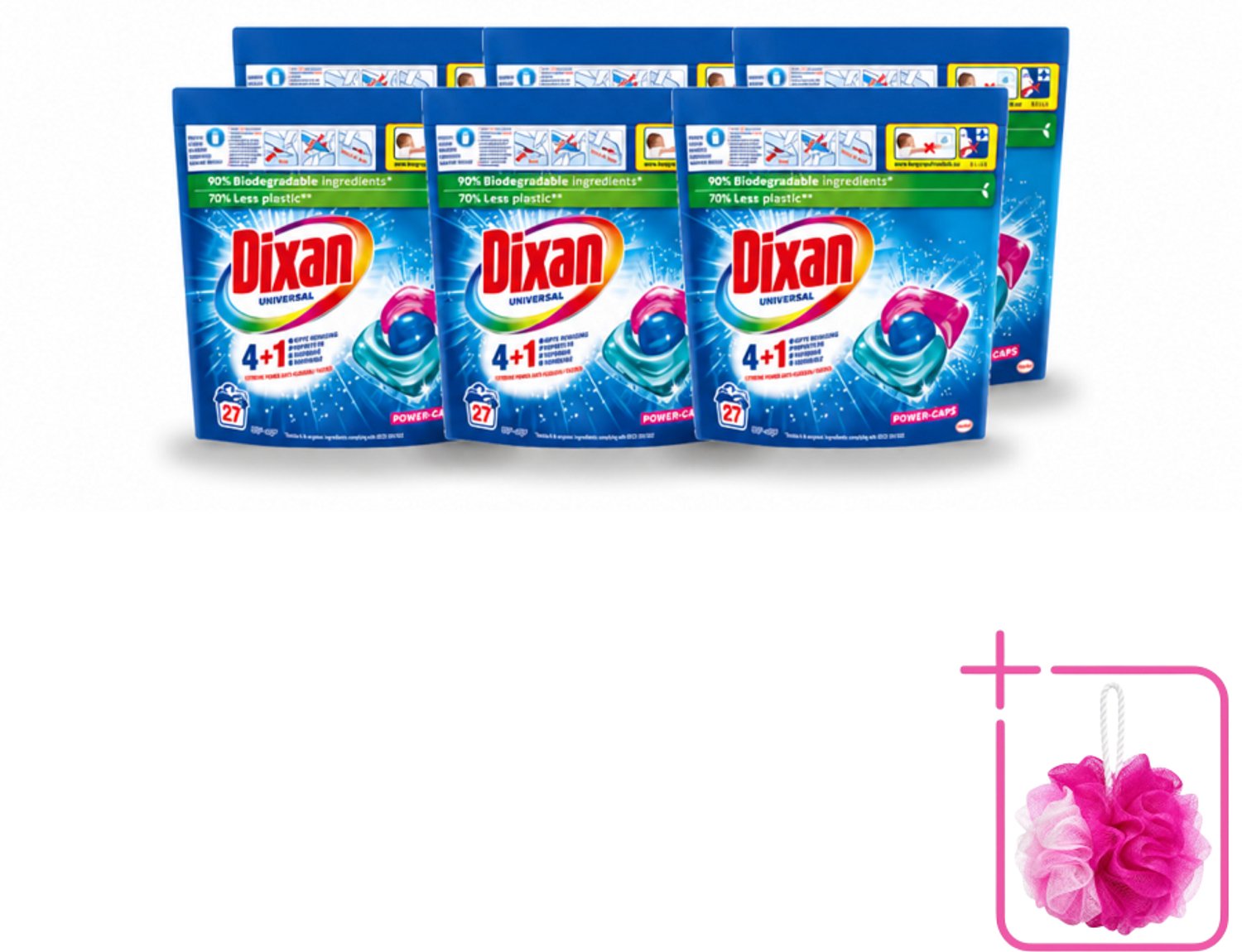 6 x Dixan - Wasmiddelcapsules - Universeel - 27 wasbeurten - Bulkverpakking - Wasmiddel - Douchemop - Wascapsules