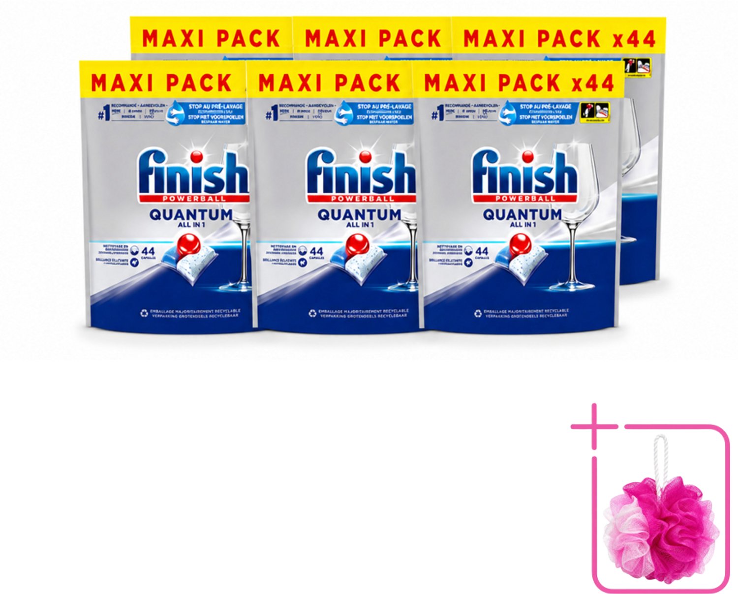 6 x Finish - Vaatwasmiddel - Quantum All in One Regular - Alles-in-1 Kracht - 44 capsules - Bulkverpakking - Vaatwasser - Douchemop - Reiniging