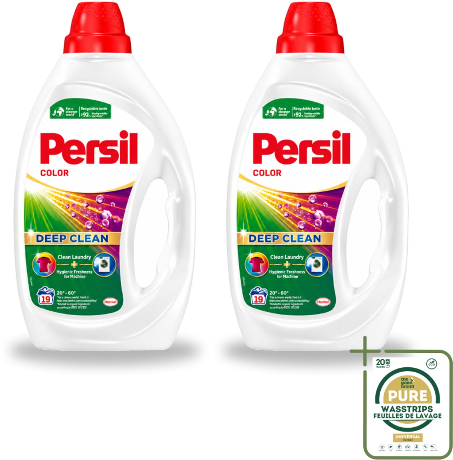 2 x Persil - Wasmiddel - Wasmiddel Gel Color - Voor Gekleurde Was - 19 wasbeurten - Wasstrips - Gekleurde Was - Wasmiddel Gel - Frisheid Was - Kleurbehoud - Vlekverwijdering
