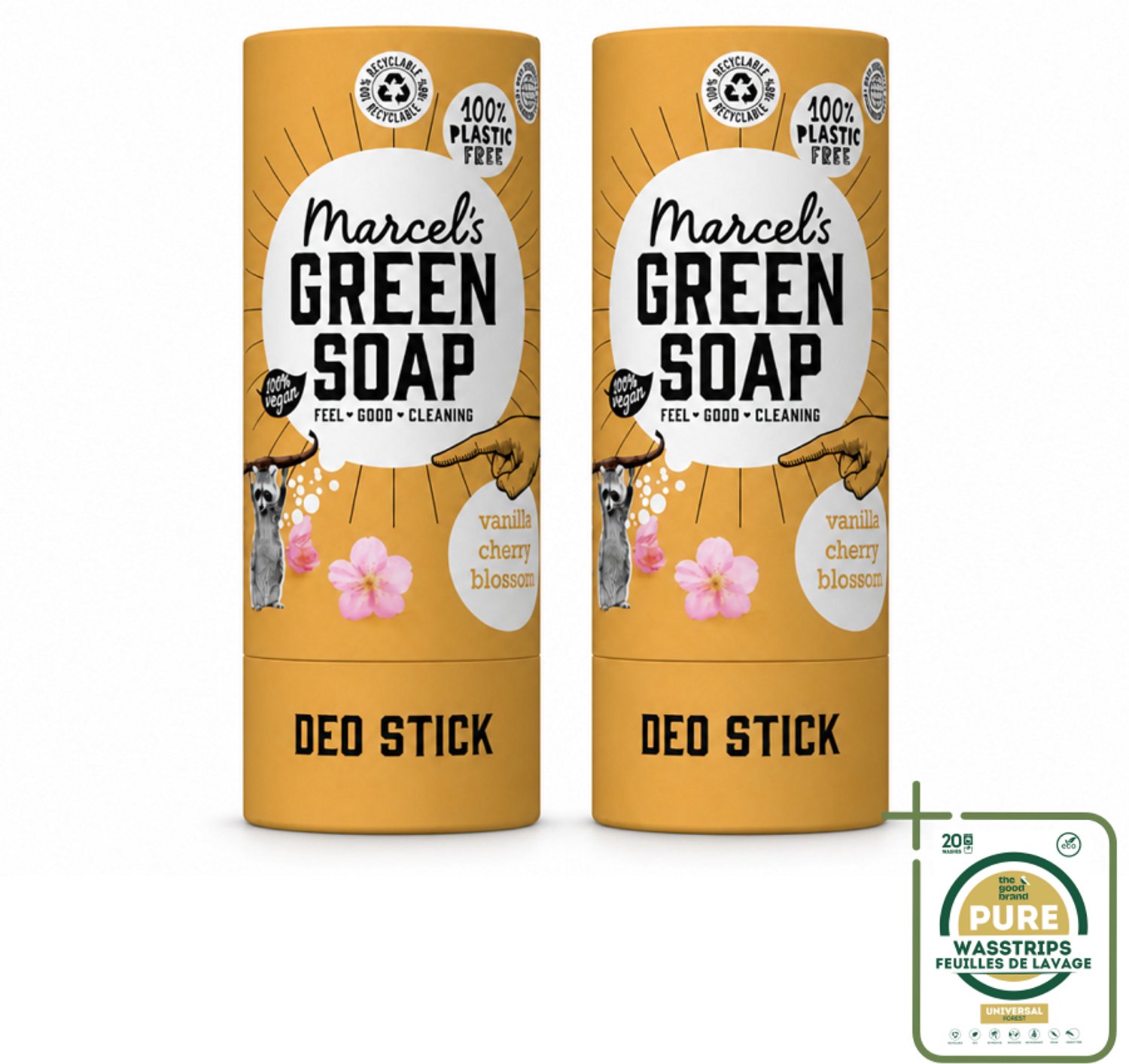 2 x Marcel's Green Soap - Deodorant Stick - Vanille & Kersenbloesem - Langdurige frisheid - 40 gr - Wasstrips - Deodorantstok - Duurzame Deodorant - Natuurlijke Deodorant - Vegan Deodorant - Geur Van Vanille En Kersenbloesem
