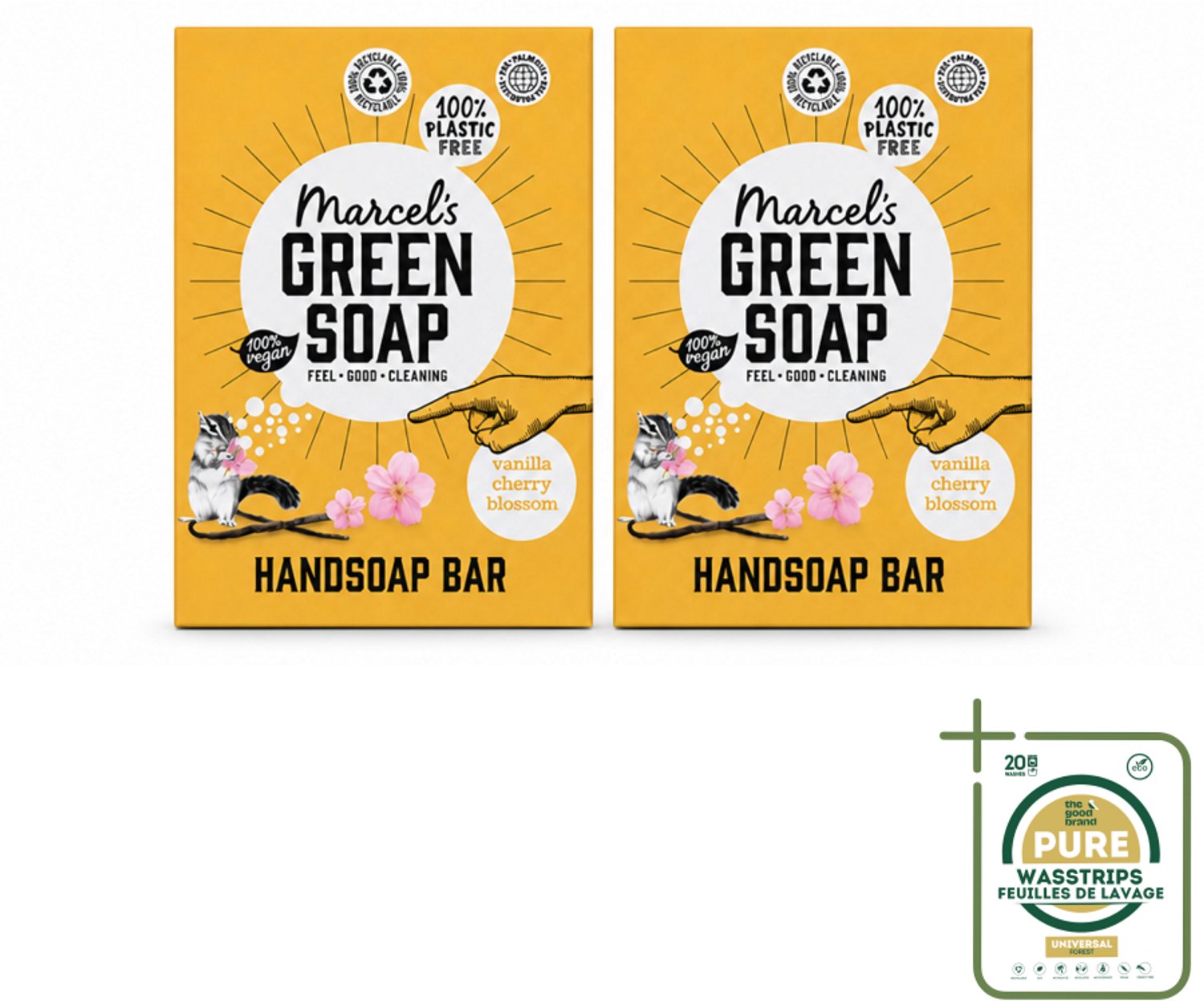 2 x Marcel's Green Soap - Handzeep Bar - Vanille & Cherry Blossom - Krachtige werking - 90 gr - Wasstrips - Handzeep Bar - Handzeep - Handzeep Vanille - Handzeep Cherry Blossom - Handzeep Vegan