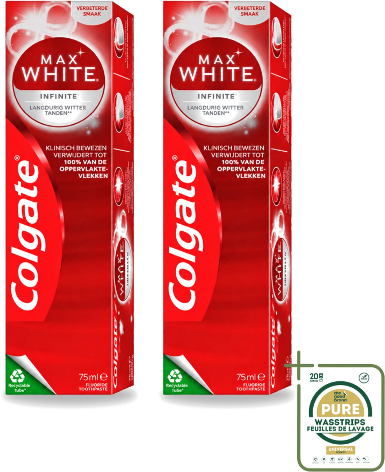 2 x Colgate – Max White Infinite – Tandpasta – 75 ml - Wasstrips - Witte Tanden - Tandpasta - Anti-vlekken - Glazuur Beschermen - Tandvlees Gezond
