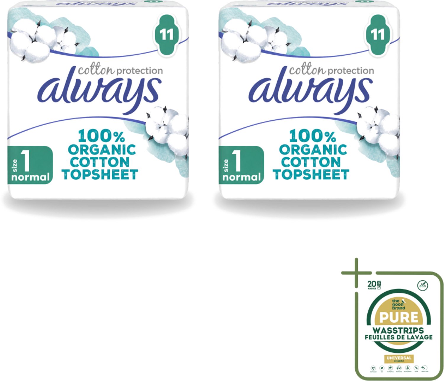 2 x Always – Maandverband – Bio Cotton Protection Ultra Normal met Vleugels – 11 stuks - Wasstrips - Maandverband - Bio Katoen - Menstruatiebescherming - Vleugels - Huidvriendelijk