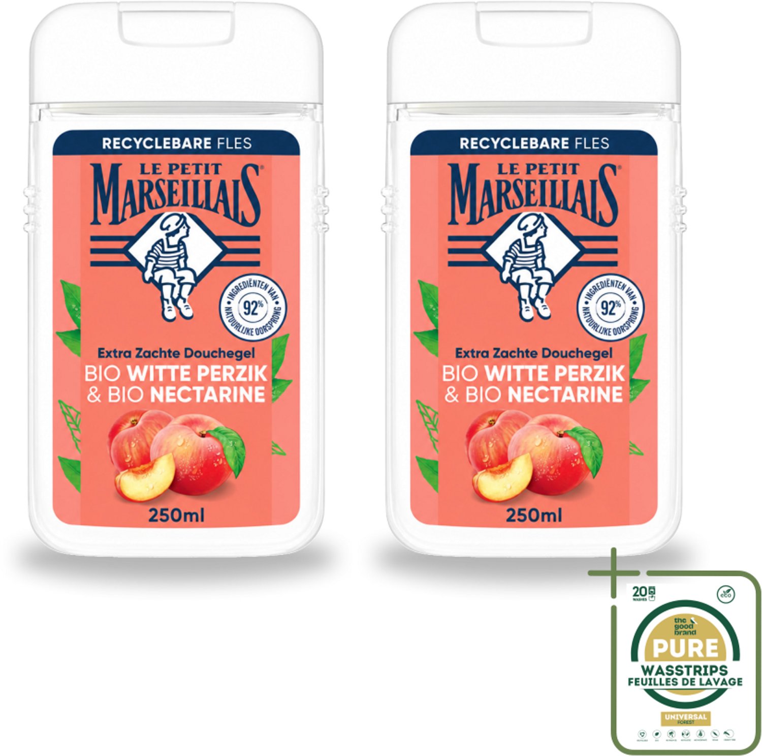 2 x Le Petit Marseillais – Douchegel – Bio Perzik & Nectarine – Verfrissend – 250 ml - Wasstrips - Douchegel Bio Perzik En Nectarine - Frisse Douchegel - Bio Douchegel - Fris Douchegel - Perzik En Nectarine Geur