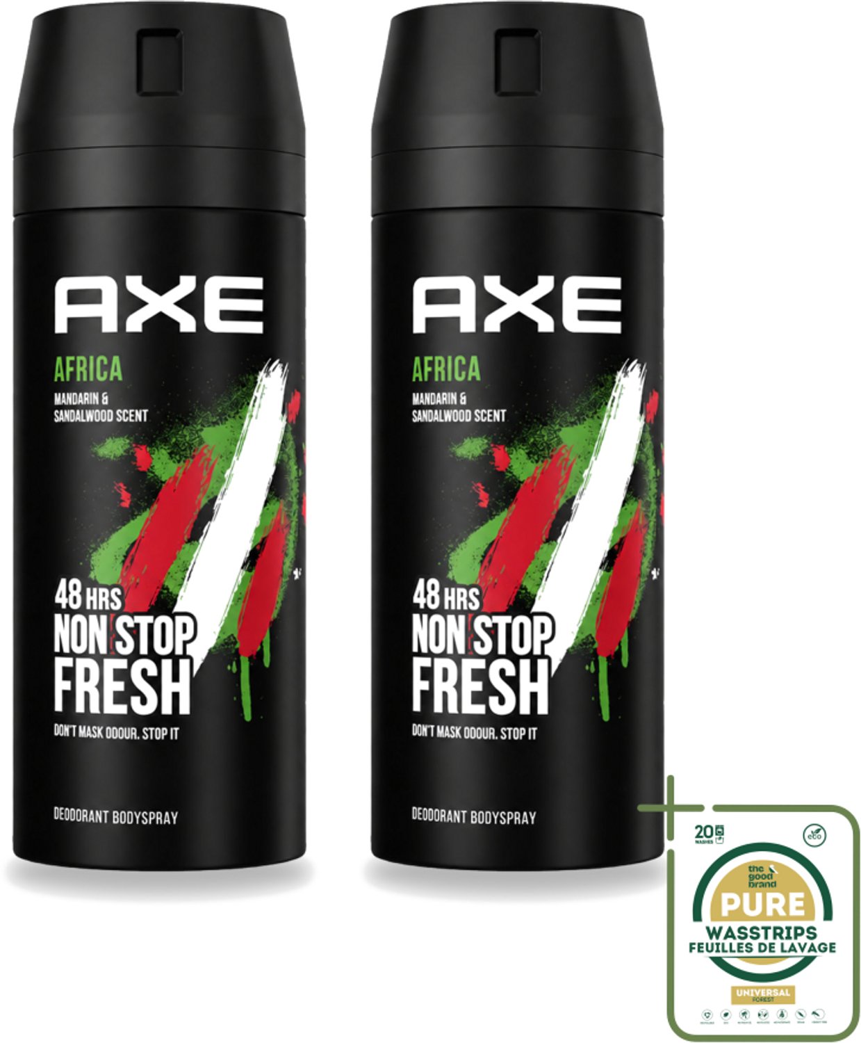2 x Axe – Deodorant – Africa – 150 ml - Wasstrips - Axe Africa Deodorant Bodyspray - Geur - Frisheid - Geurbestrijding - Zinktechnologie