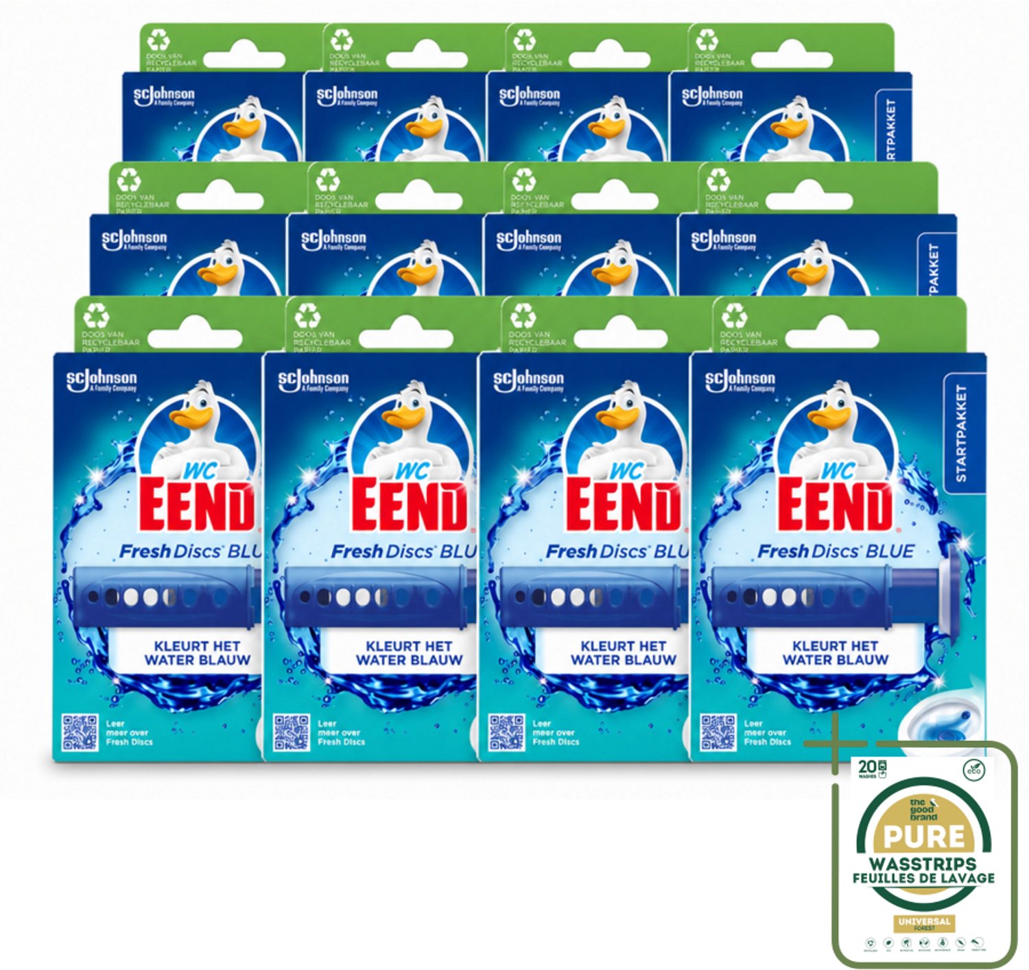 12 x WC Eend – Fresh Discs – Houder + Navulling – Coloring Blue – 36 ml - Wasstrips - Toilettenblok - Frisheid - Reiniging - Gel Discs - Blauw Water