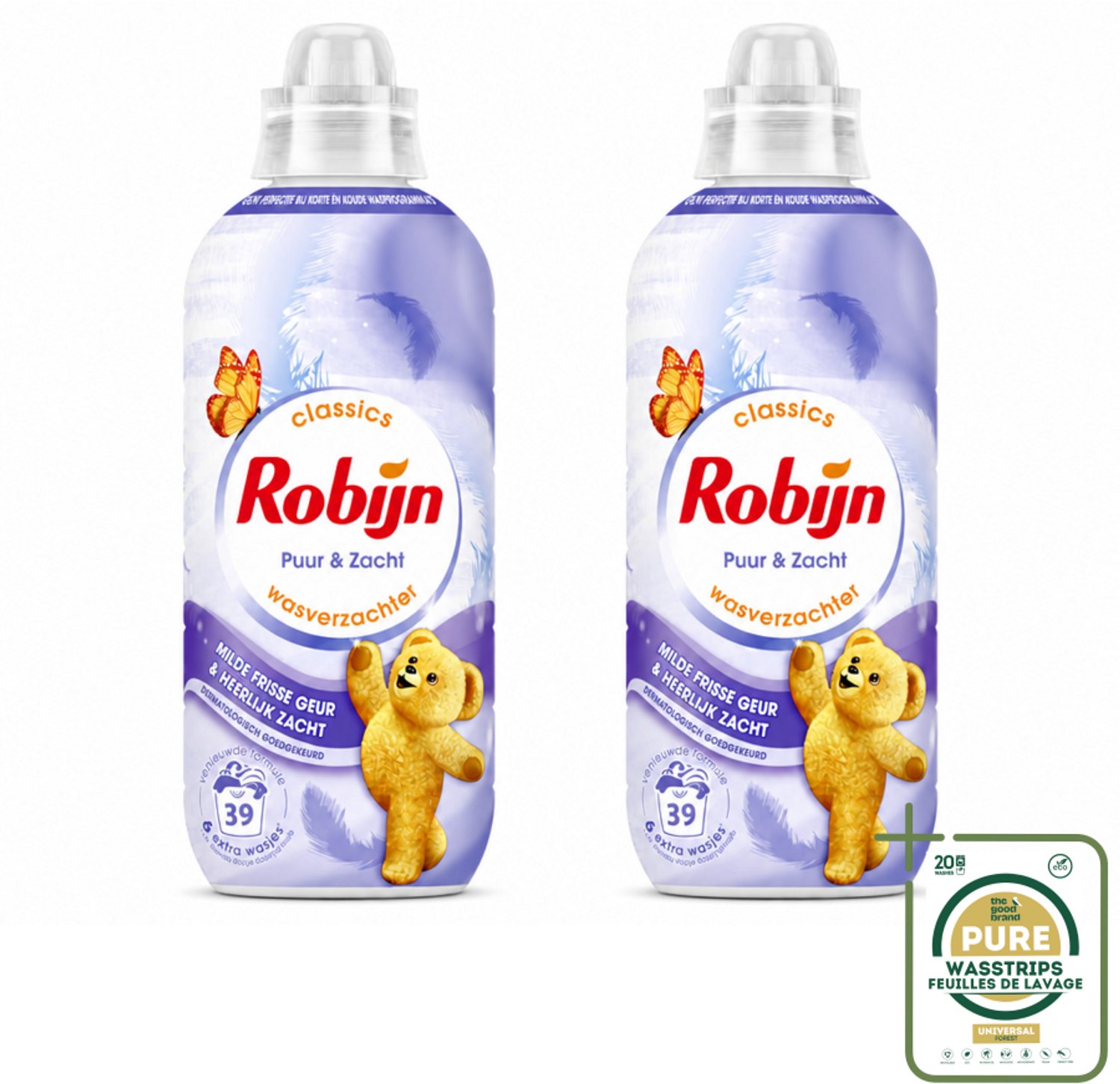 2 x Robijn – Wasverzachter – Puur & Zacht – 780 ml - Wasstrips - Wasverzachter - Wasverzachter Puur En Zacht - Wasverzachter Voor Katoen - Wasverzachter Voor Synthetische Stoffen - Wasverzachter Voor Blends