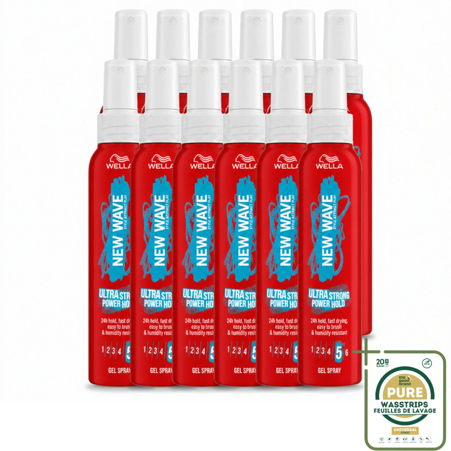 12 x Wella – New Wave Power Hold – Gelspray – 150 ml - Wasstrips - Haarspray - Krachtige Houding - Styling Spray - Haarspray Met Houding - Haarspray Met UV Bescherming