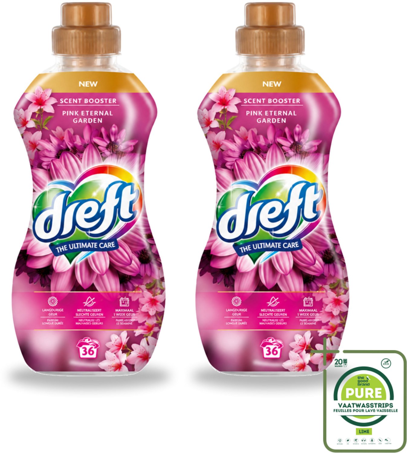 2 x Dreft – Pink Eternal Garden – Vloeibare Geurbooster – 720 ml – 36 wasbeurten - Grootverpakking - Vaatwasstrips - Wasmiddel Poeder - Frisheid Was - Kleurbescherming - Vezelbescherming - Anti-kreukwerking