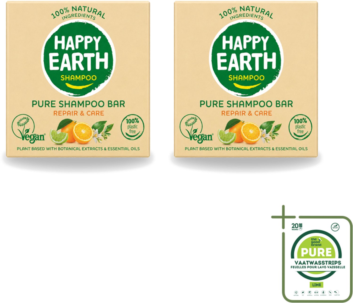 2 x Happy Earth – Shampoo Bar – 100% Natuurlijk Repair & Care – 70 g - Grootverpakking - Vaatwasstrips - Shampoo Bar - Droog Haar - Beschadigd Haar - Natuurlijke Shampoo - Vegan Shampoo