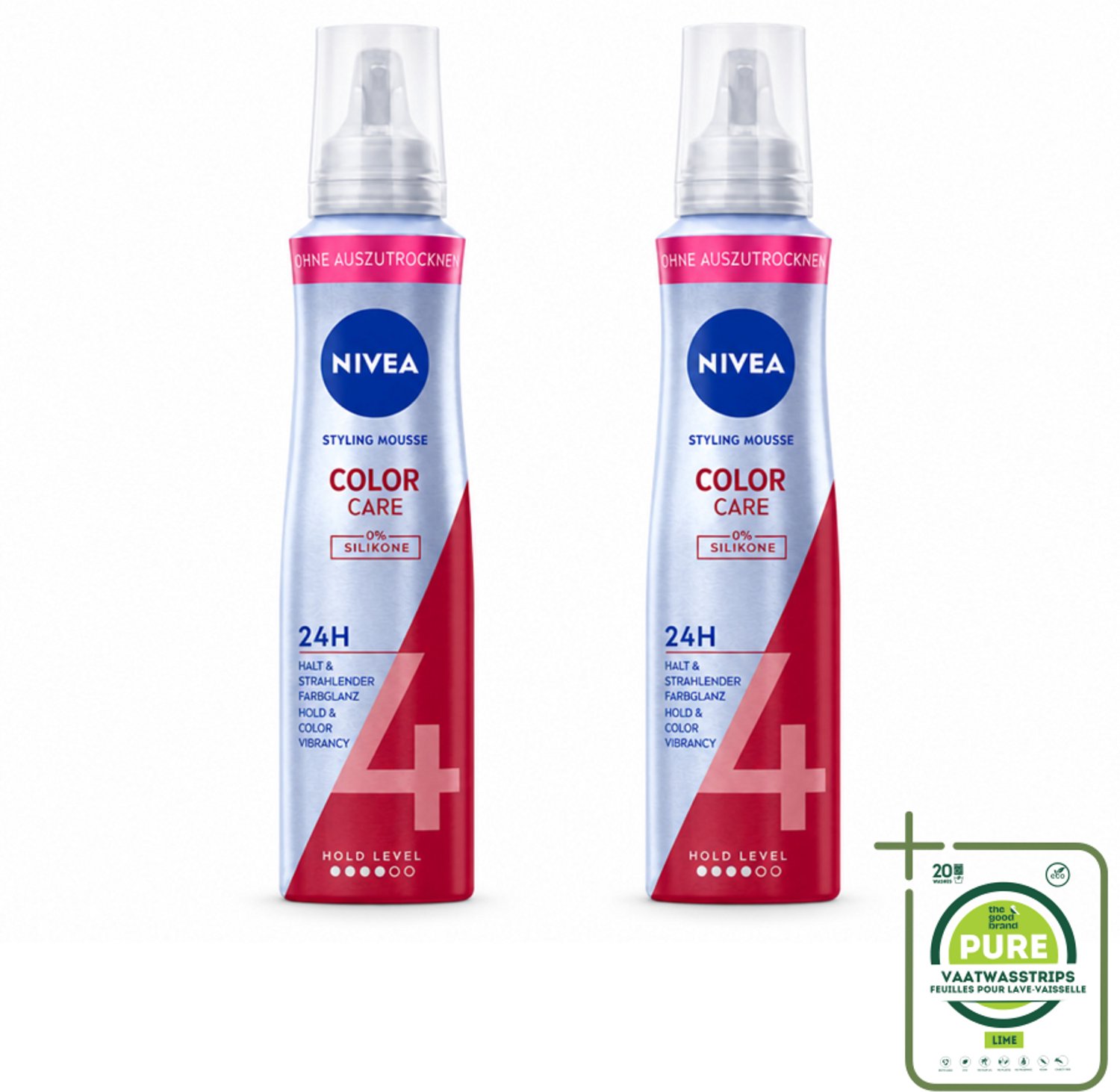2 x NIVEA – Haarmousse – Color Care & Protect – 150 ml - Grootverpakking - Vaatwasstrips - Haarkleur Bescherming - Haarmousse - Panthenol - Vitamine B3 - Heat Activated Care Technology