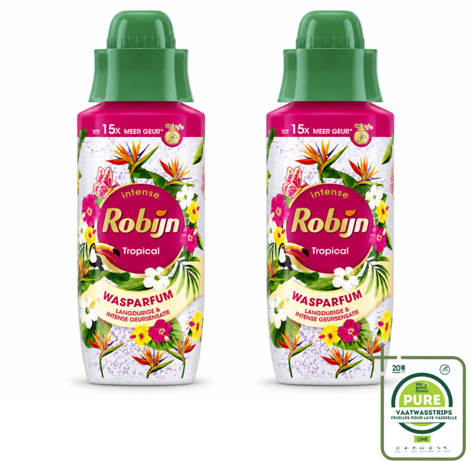 2 x Robijn – Wasparfum – Tropical – 342 ml - Grootverpakking - Vaatwasstrips - Wasparfum - Tropisch - Geur - Wasmiddel - Wasparfum Tropisch