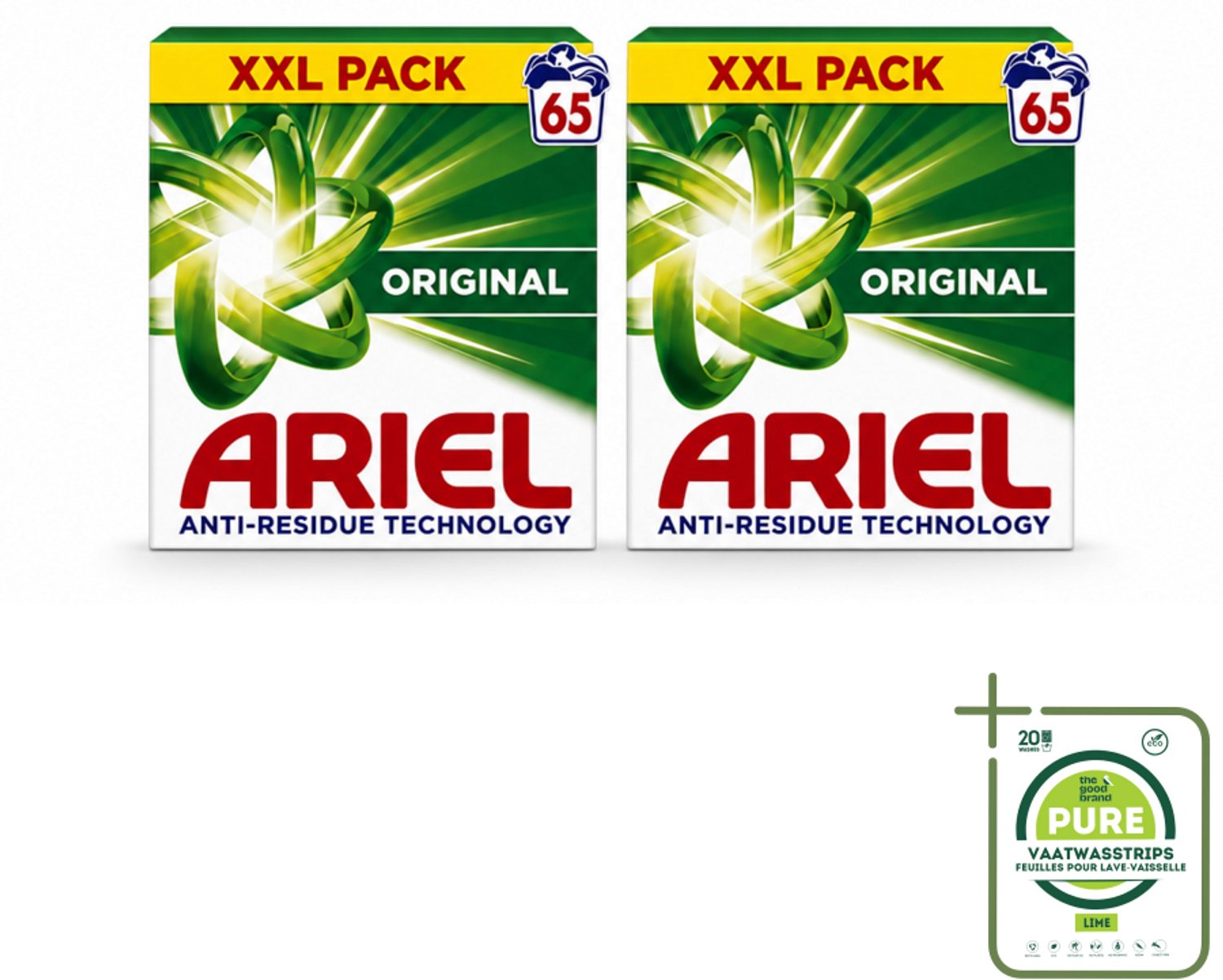 2 x Ariel – Original – Snel Oplosbaar Waspoeder – 3,58 kg - Grootverpakking - Vaatwasstrips - Waspoeder - Snel Oplosbaar - Anti-residu - Vlekverwijdering - Koud Water
