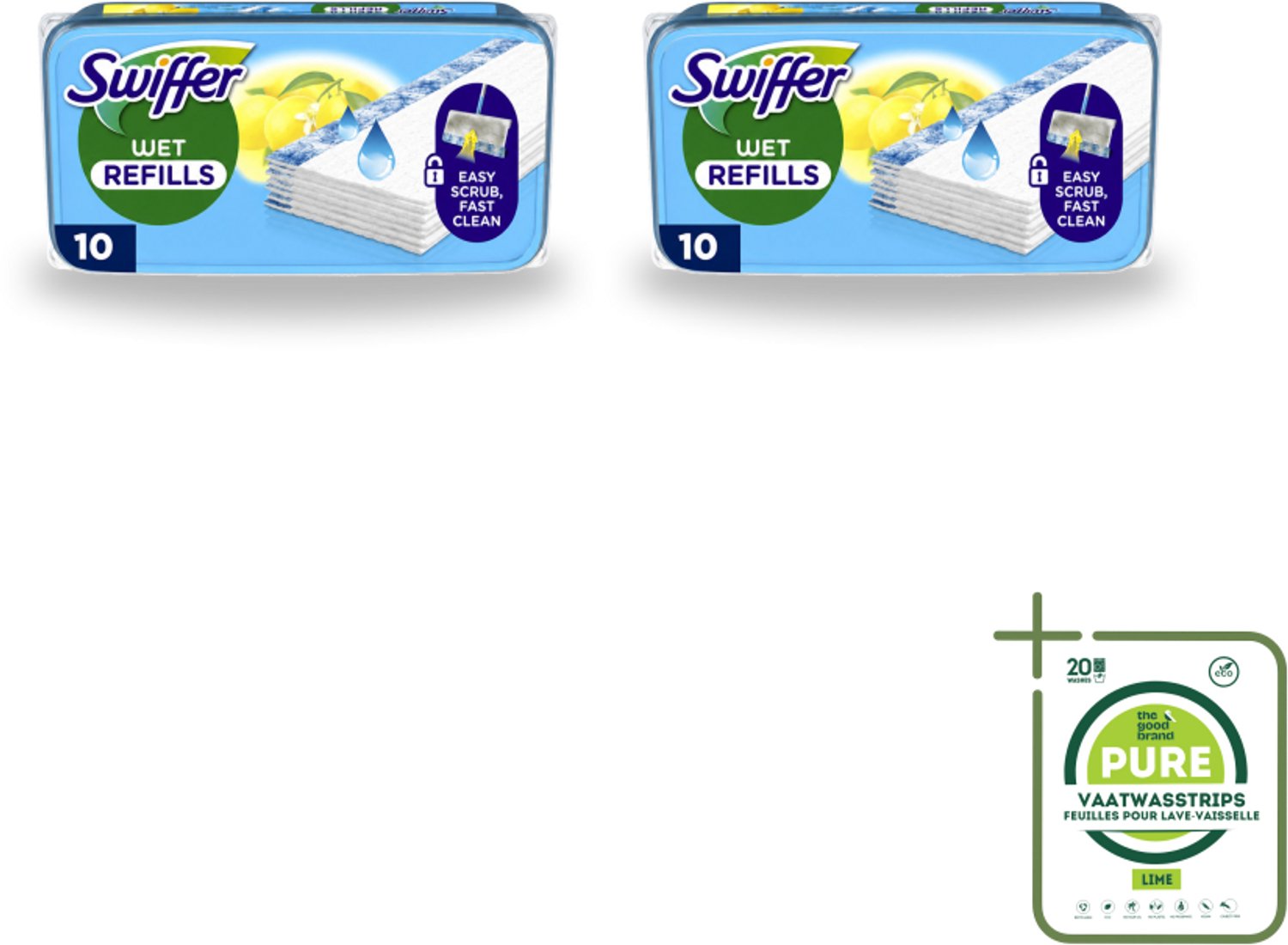 2 x Swiffer - Vloerdoekjes – Citrus Fresh – 10 doekjes - Grootverpakking - Vaatwasstrips - Vloerdoekjes Navullingen - Schoonmaak Doekjes - Citroengeur - Schrobdoekjes - Vuil Oplossen