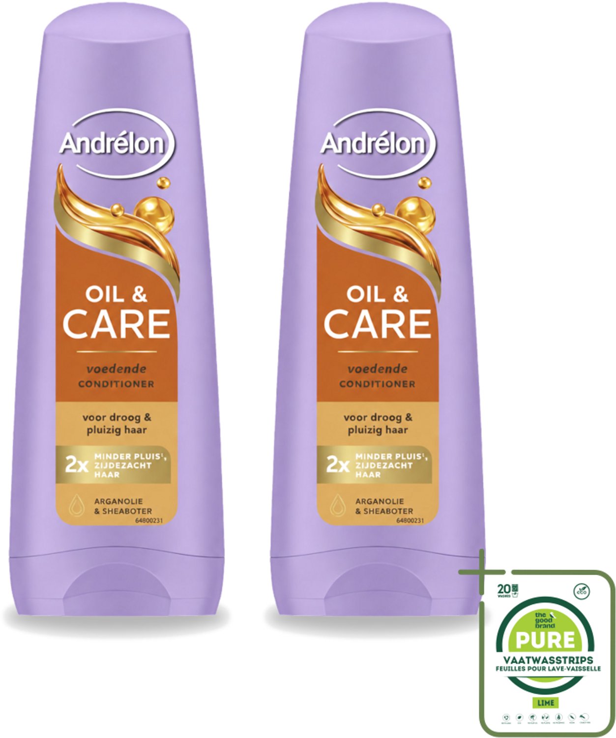 2 x Andrélon – Conditioner – Oil & Care – 200 ml - Grootverpakking - Vaatwasstrips - Droog Haar - Pluis Haar - Haarvoeding - Haarverzorging - Arganolie