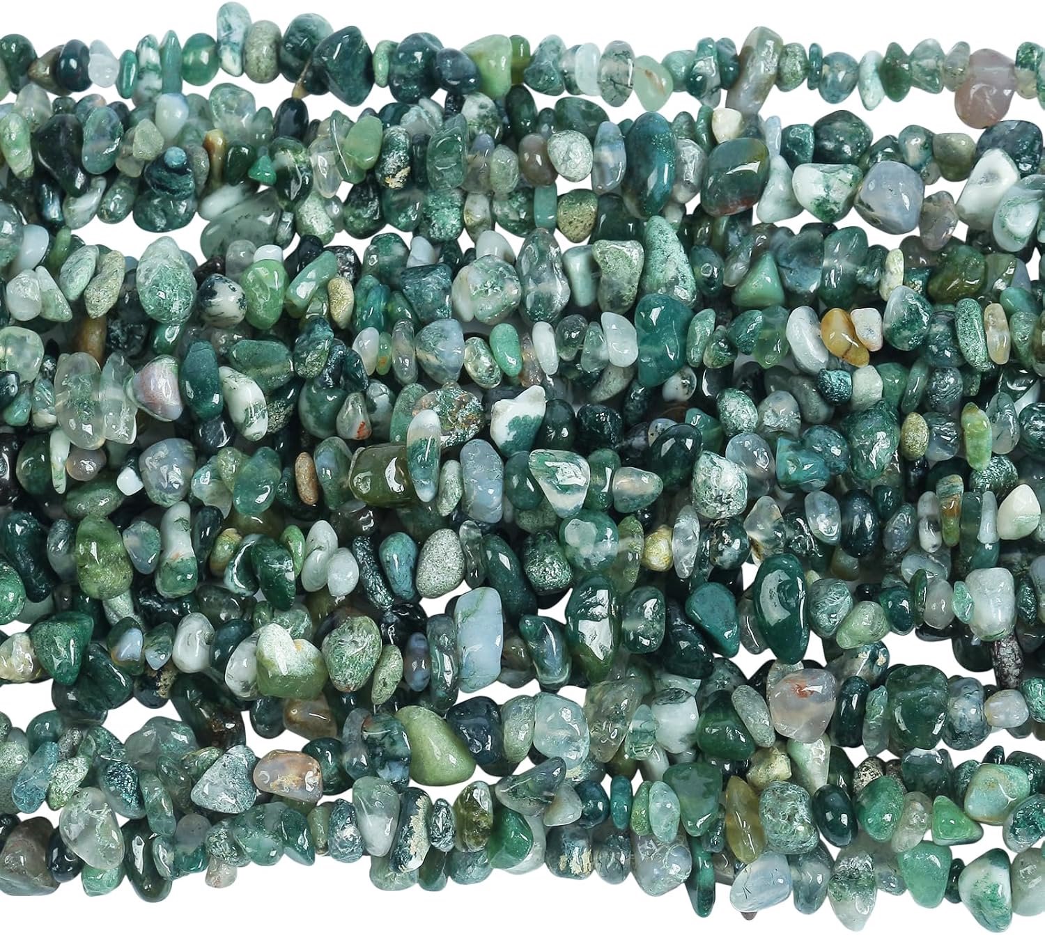 Kralen om te knutselen (150 cm, 2 strengen), 5-8 mm edelsteenkralen met 1 mm boring, onregelmatige natuursteenchips voor doe-het-zelf sieraden, mosagaat