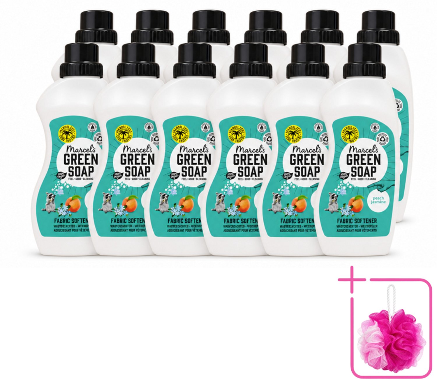 12 x Marcel's Green Soap - Wasverzachter - Perzik & Jasmijn - Zachte frisheid - 30 Wasbeurten - 750 ml - Bulkverpakking - Wasverzachter - Douchemop - Wasmiddel