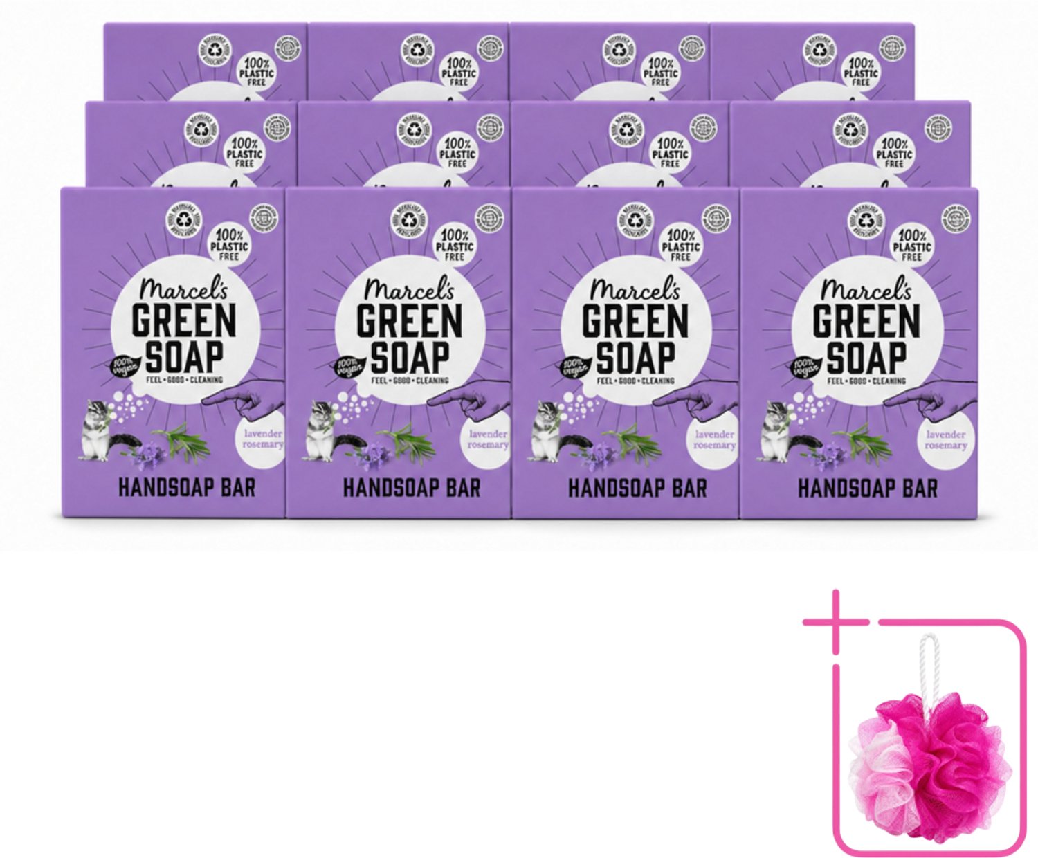 12 x Marcel's Green Soap - Handzeep Bar - Lavendel & Rozemarijn - Zachte verzorging - 90 gr - Bulkverpakking - Handzeep bar - Douchemop - Natuurlijke handzeep