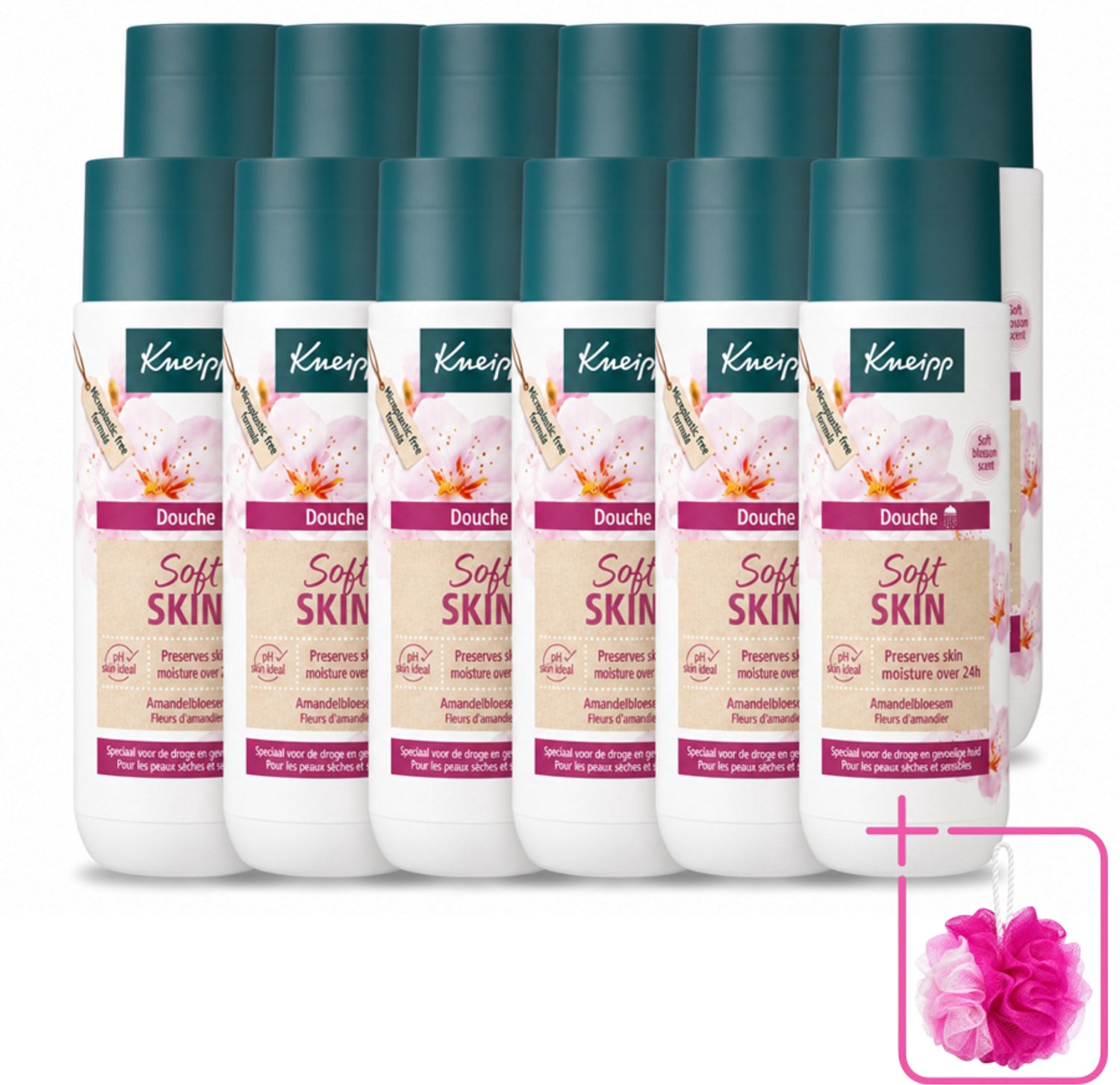 12 x Kneipp - Douchegel - Soft Skin - Amandelbloesem - 200 ml - Bulkverpakking - Droge huid - Douchemop - Gevoelige huid