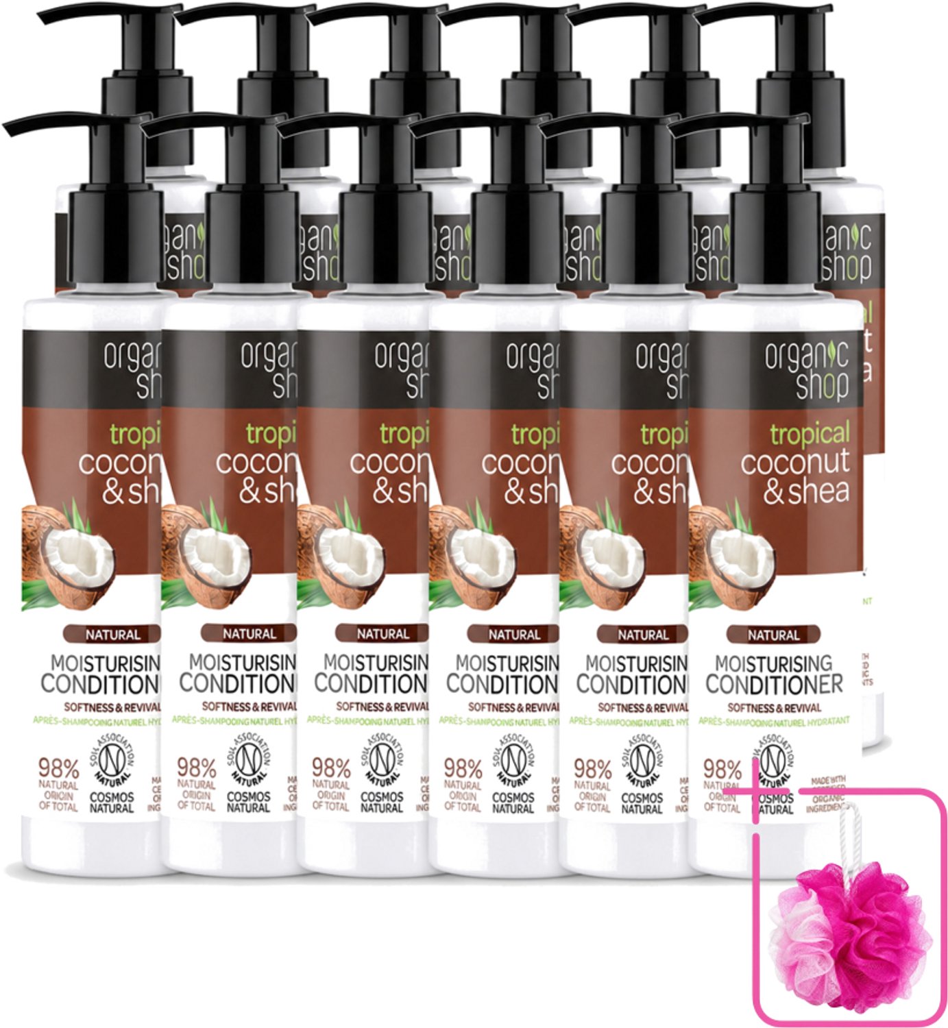 12 x Organic Shop - Coconut & Shea Conditioner - Verzorgend en Voedend - 280 ml - Bulkverpakking - Haarverzorging - Douchemop - Natuurlijke conditioner