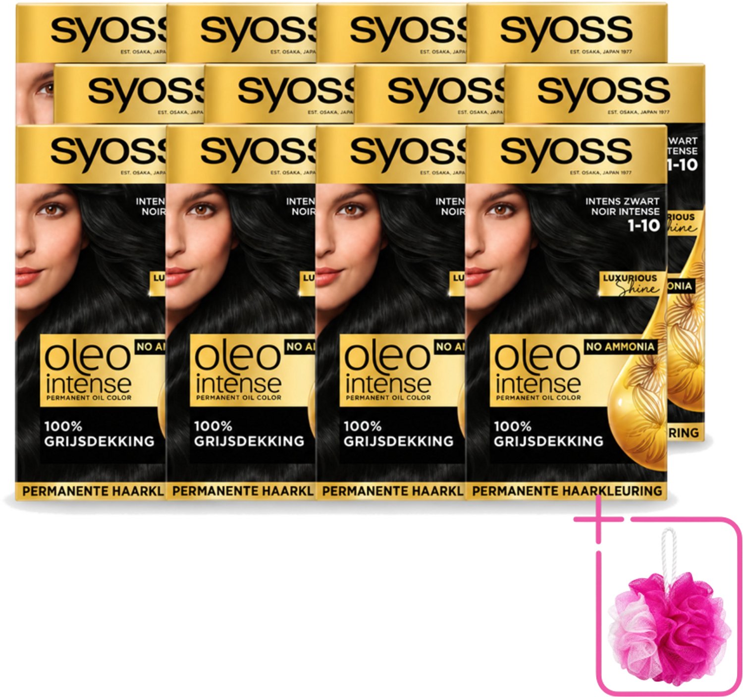 12 x SYOSS - Oleo Intense 1-10 - Haarverf - Permanente Haarkleuring - Intens Zwart - Langdurige Kleur - Bulkverpakking - Intens zwart haar - Douchemop - Permanente haarkleuring zonder ammoniak