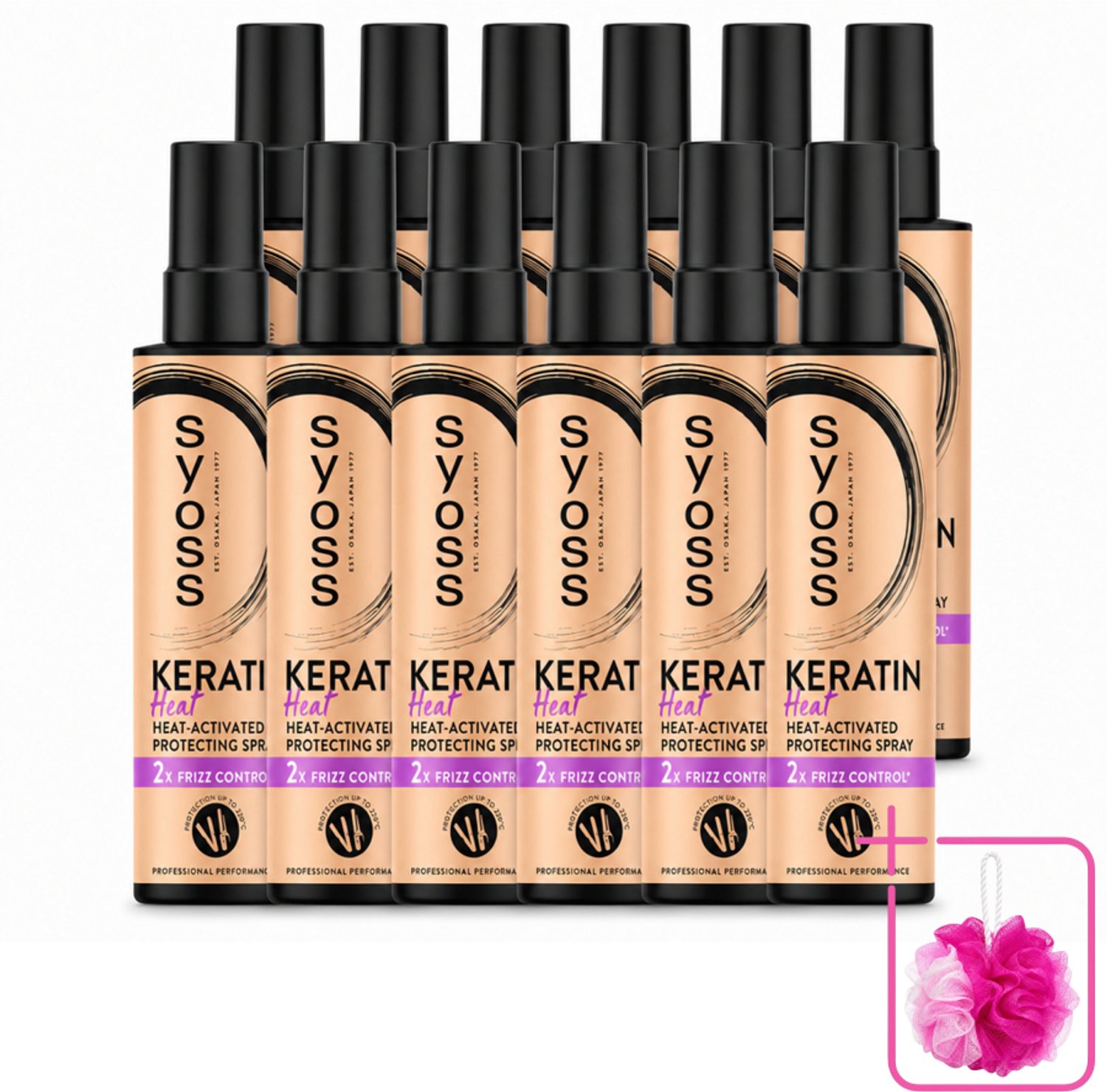 12 x Syoss - Keratin - Heatprotection Spray - Tot 220°C Bescherming - 200 ml - Bulkverpakking - Hittebescherming haar - Douchemop - Keratine spray