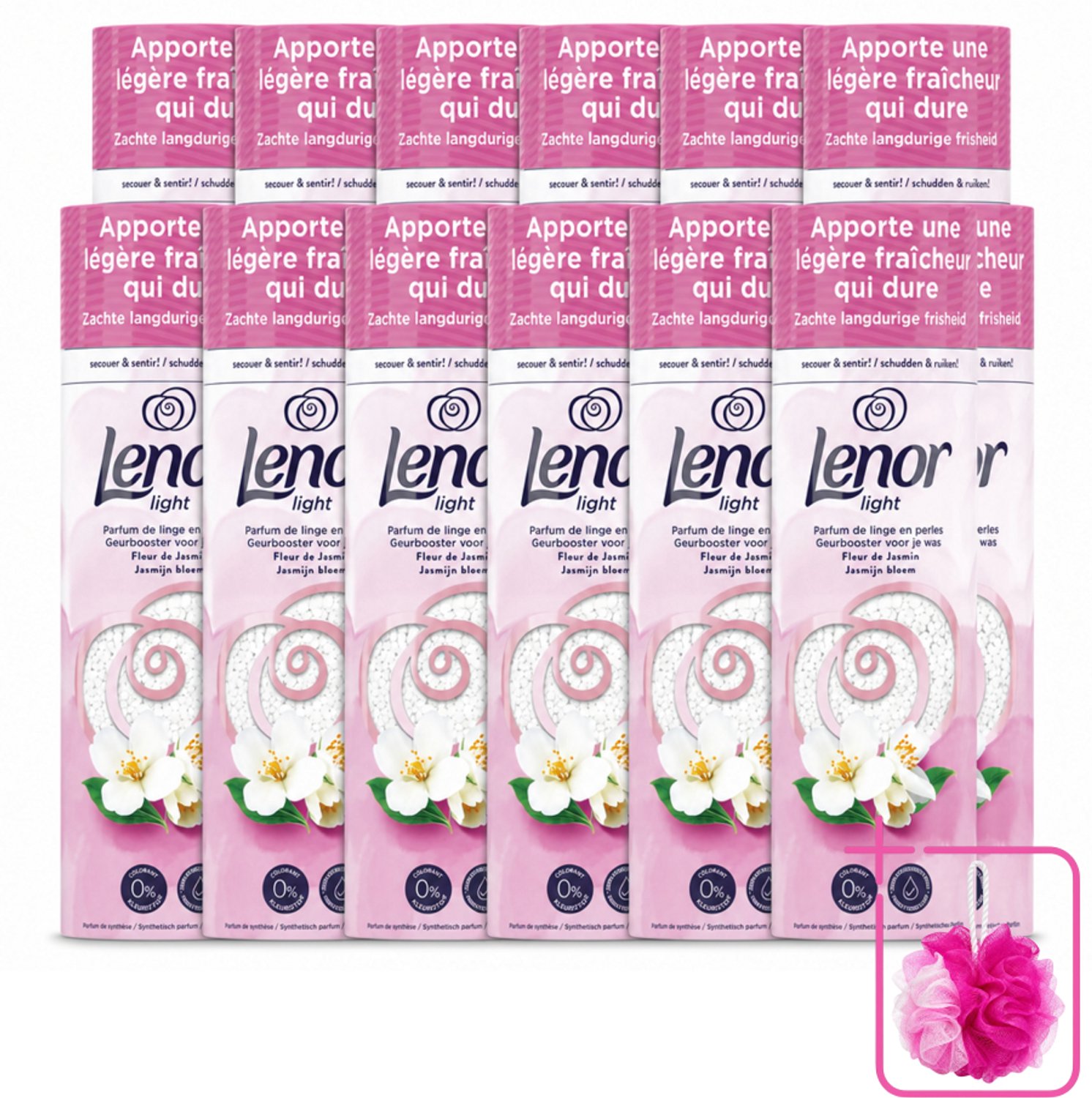 12 x Lenor Light - Geurbooster - Jasmijn - Non-Stop Frisheid - 19 Wasbeurten - Bulkverpakking - Wasgeur - Douchemop - Zijdebloesem