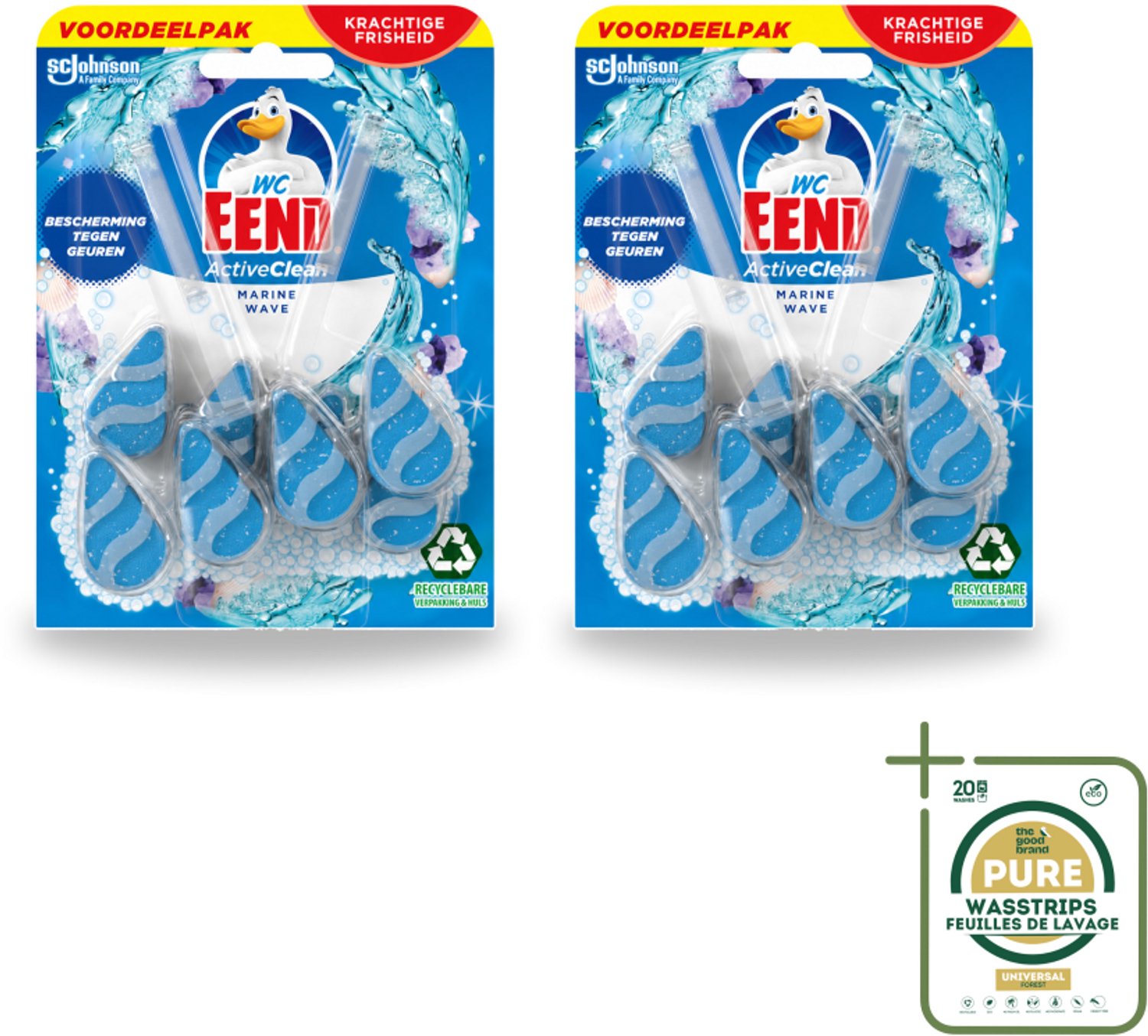 2 x WC Eend - Active Clean Marine - Toiletblok Duopack - Meer Schuim & Frisheid - 2 Toiletblokken - Wasstrips - Toiletblok - Reiniging Toilet - Schuim Toilet - Fris Toilet - Kalkaanslag Bestrijden