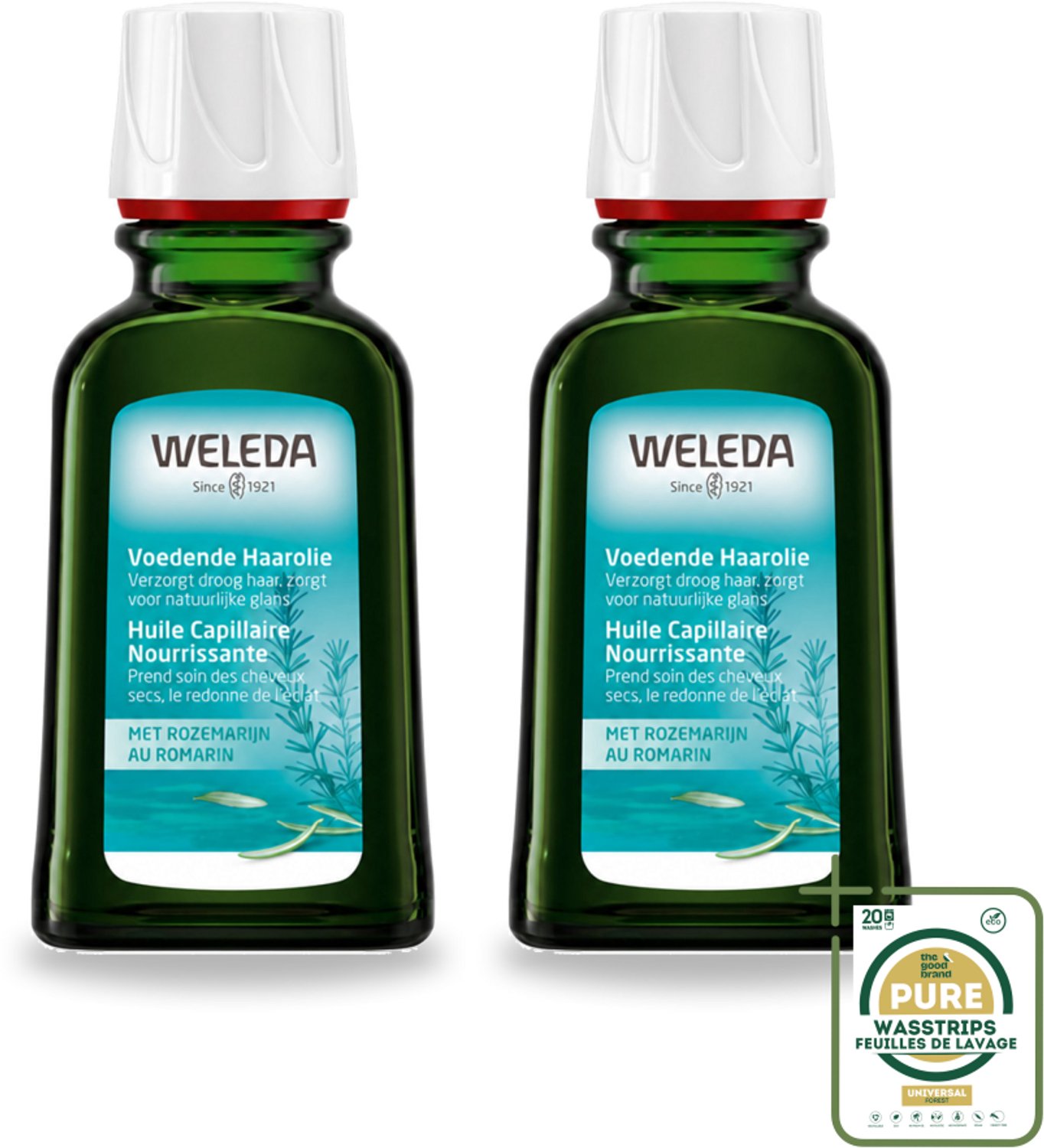 2 x WELEDA - Haarolie Voedend - Rozemarijn - 50 ml - Wasstrips - Haarolie - Voedende Haarolie - Rozemarijnhaarolie - Gezonde Haarpunten - Droog Haar