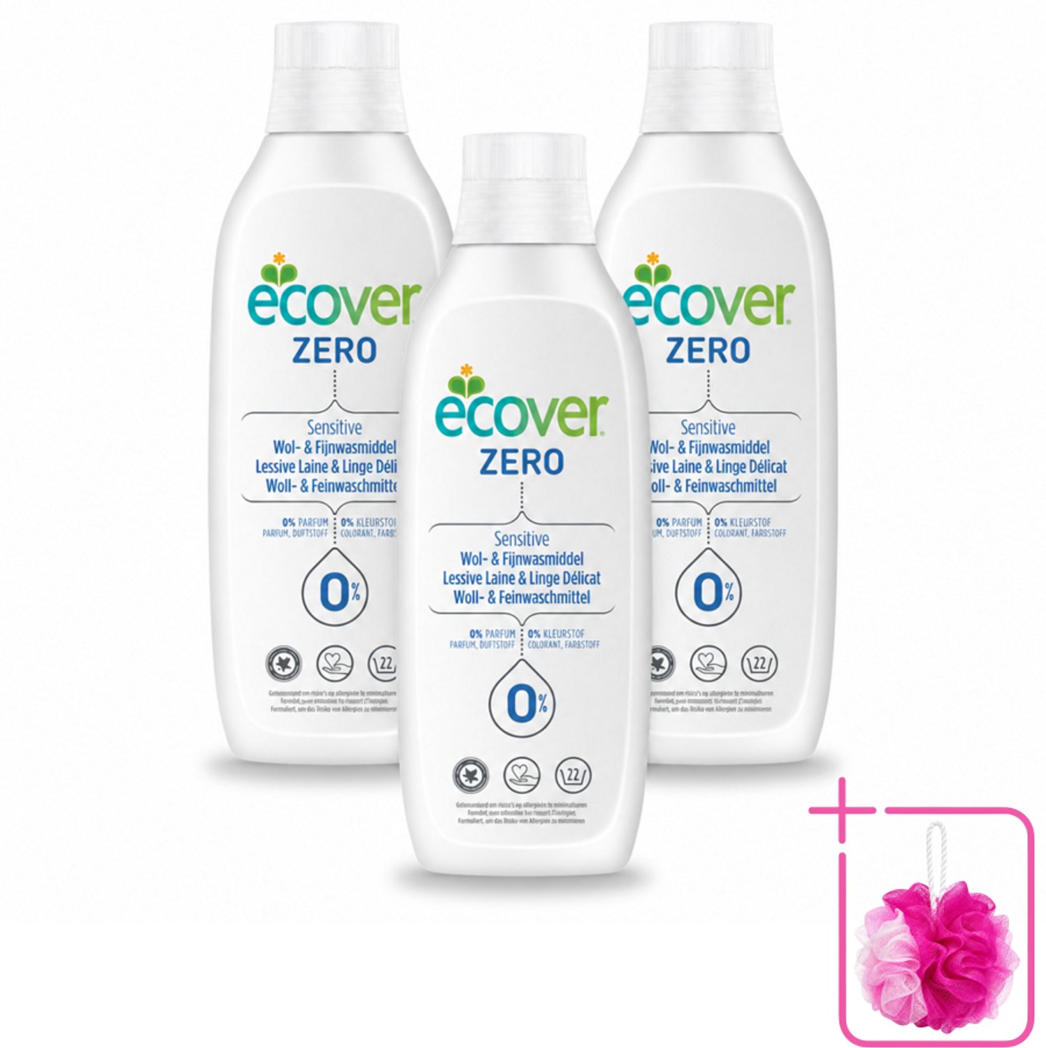 3 x Ecover - Vloeibaar wasmiddel - Wol & Fijnwas - 1 liter - Bulkverpakking - Wasmiddel Wol - Douchemop - Vloeibaar Wasmiddel