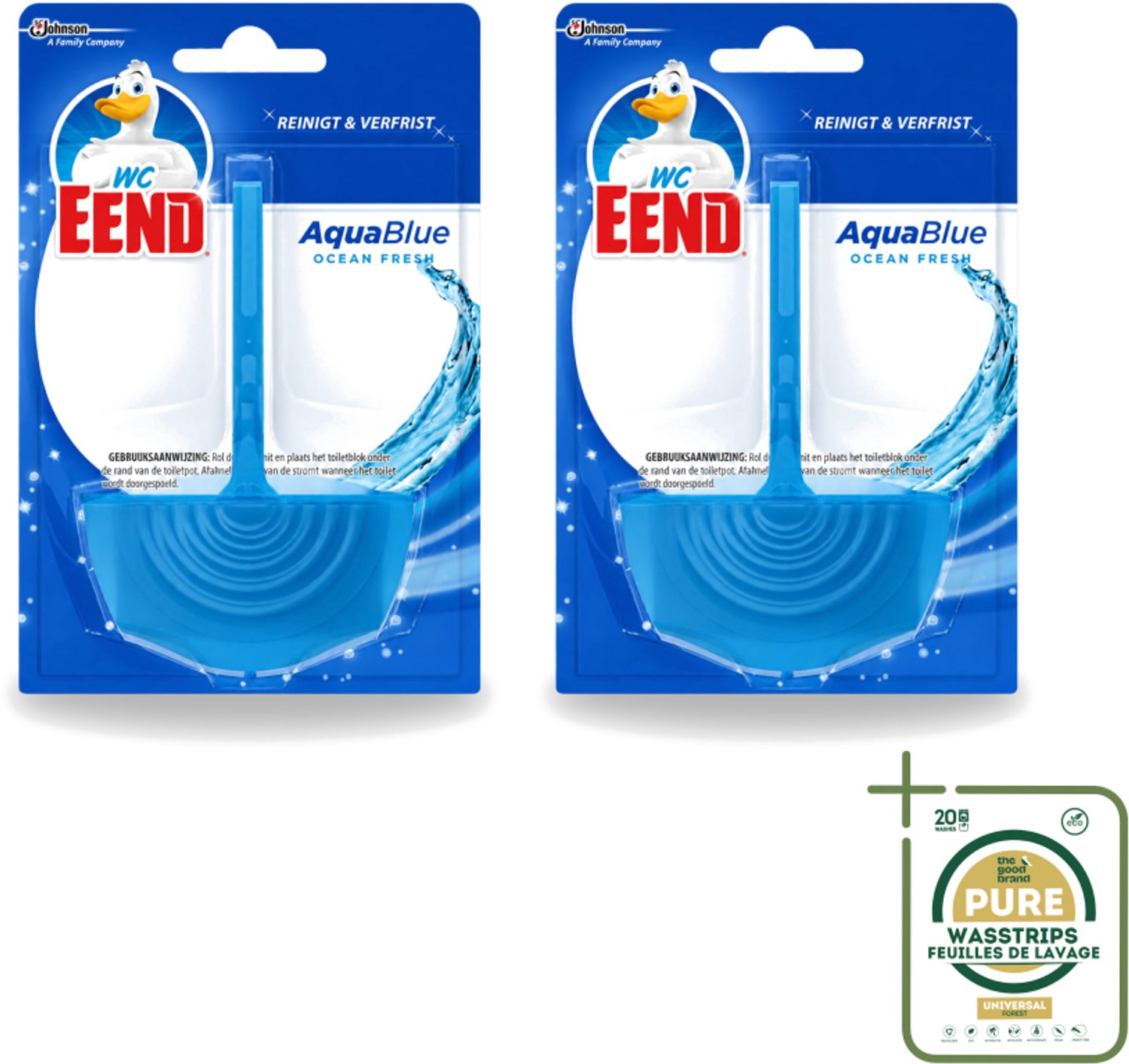 2 x WC Eend - Aqua Blue - Toiletblok - Kleurt Water Blauw & Verfrist - 40 gr - Wasstrips - Toiletblok - Blauw Spoelwater - Toilet Reinigen - Toilet Hygiëne - Toilet Frisheid