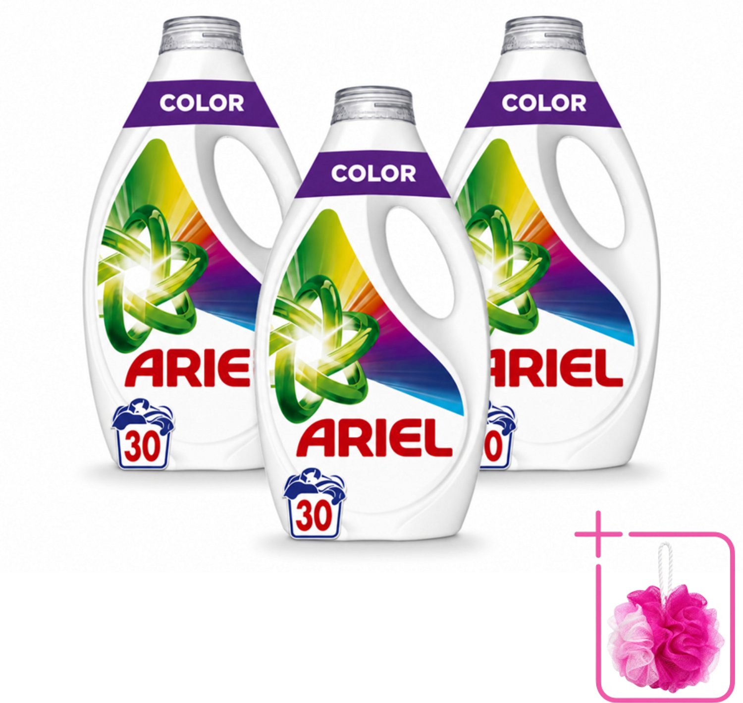 3 x Ariel - Vloeibaar Wasmiddel - Color - 30 Wasbeurten - 1350 ml - Bulkverpakking - Kleurbehoud - Douchemop - Vlekverwijdering