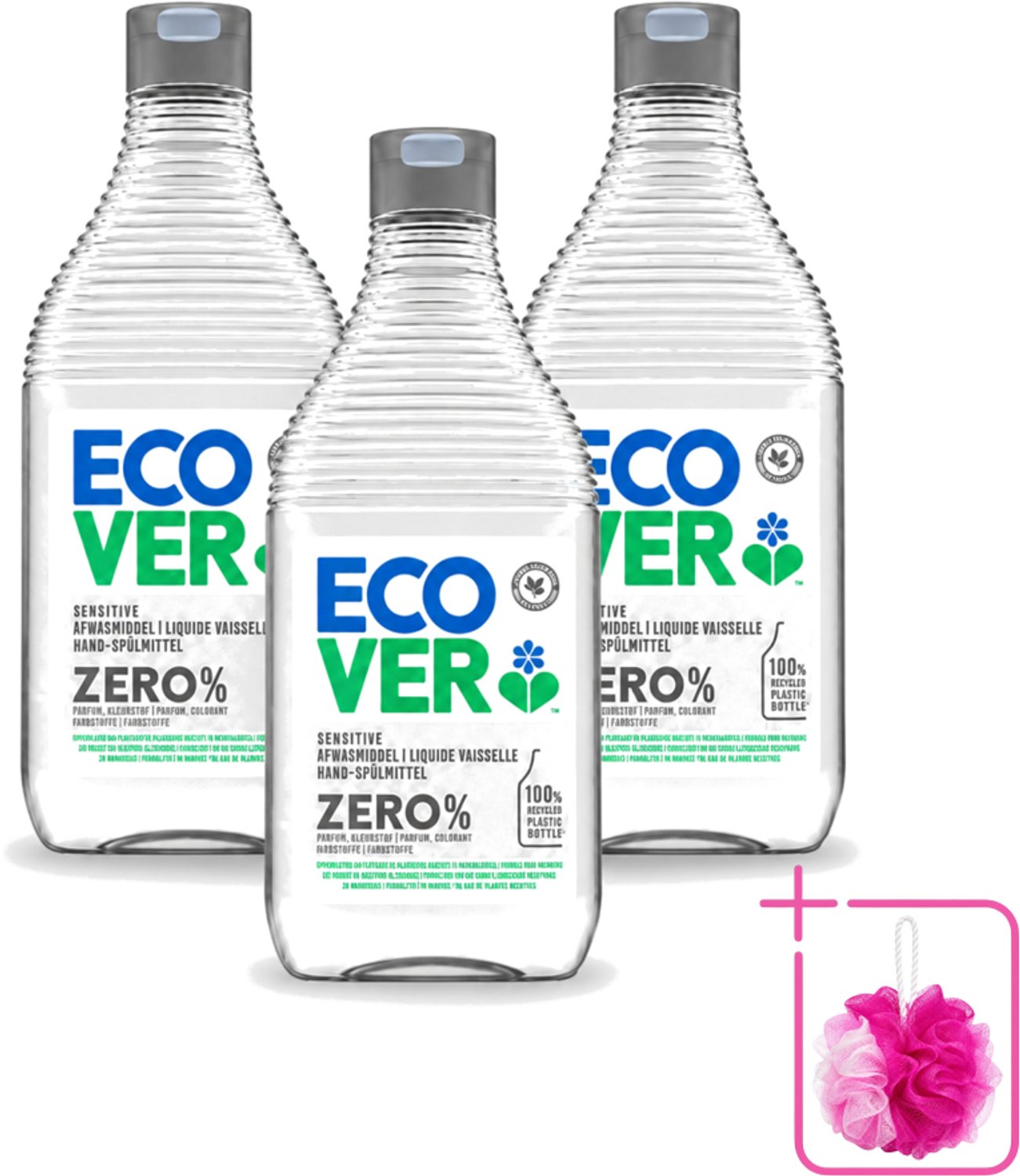 3 x Ecover - Afwasmiddel ZERO - Parfumvrij - 450 ml - Bulkverpakking - Afwasmiddel zonder geur - Hypoallergeen afwasmiddel