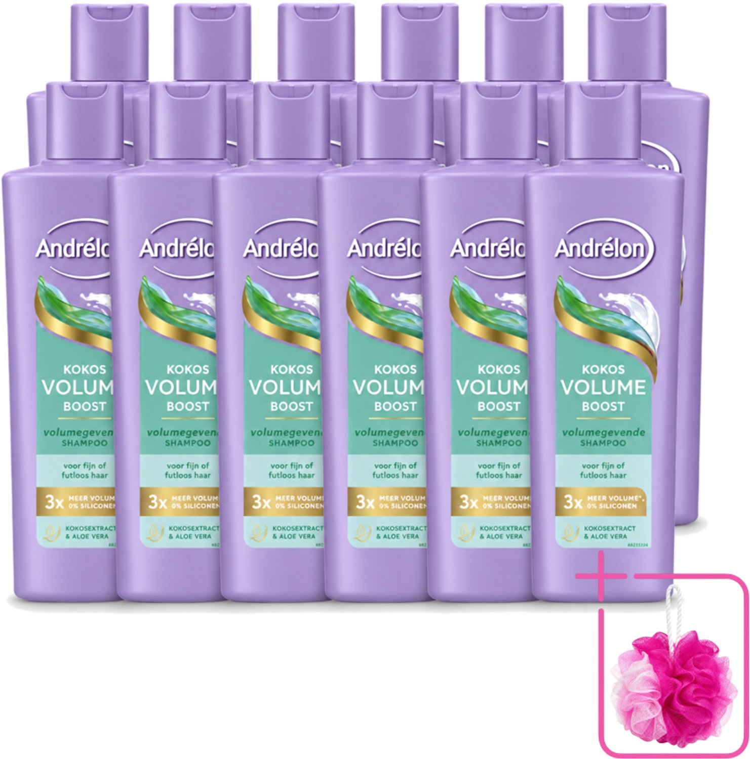 12 x Andrélon – Shampoo – Volume Boost – 250 ml - Bulkverpakking - Haar volume - Douchemop - Kokos shampoo