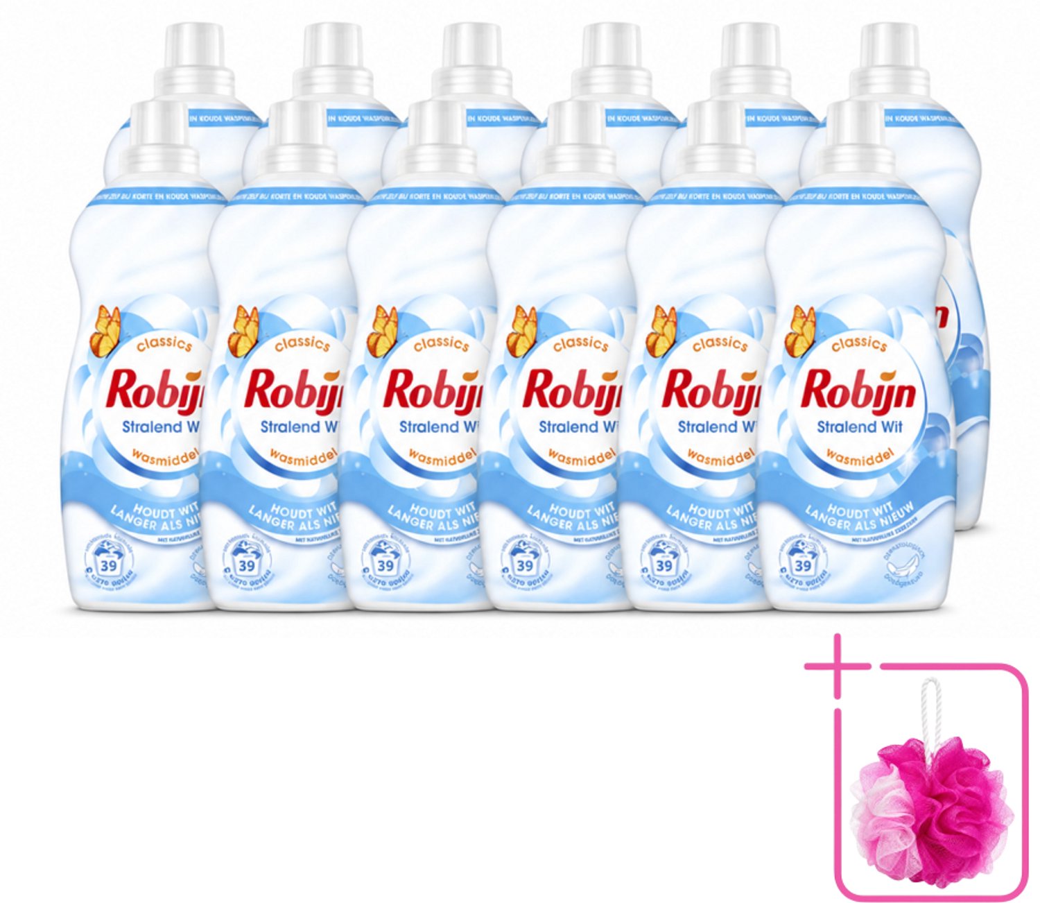 12 x Robijn – Vloeibaar Wasmiddel – Klein & Krachtig Stralend Wit – 1,19 L - Bulkverpakking - Wit wasmiddel - Douchemop - Wit en licht was