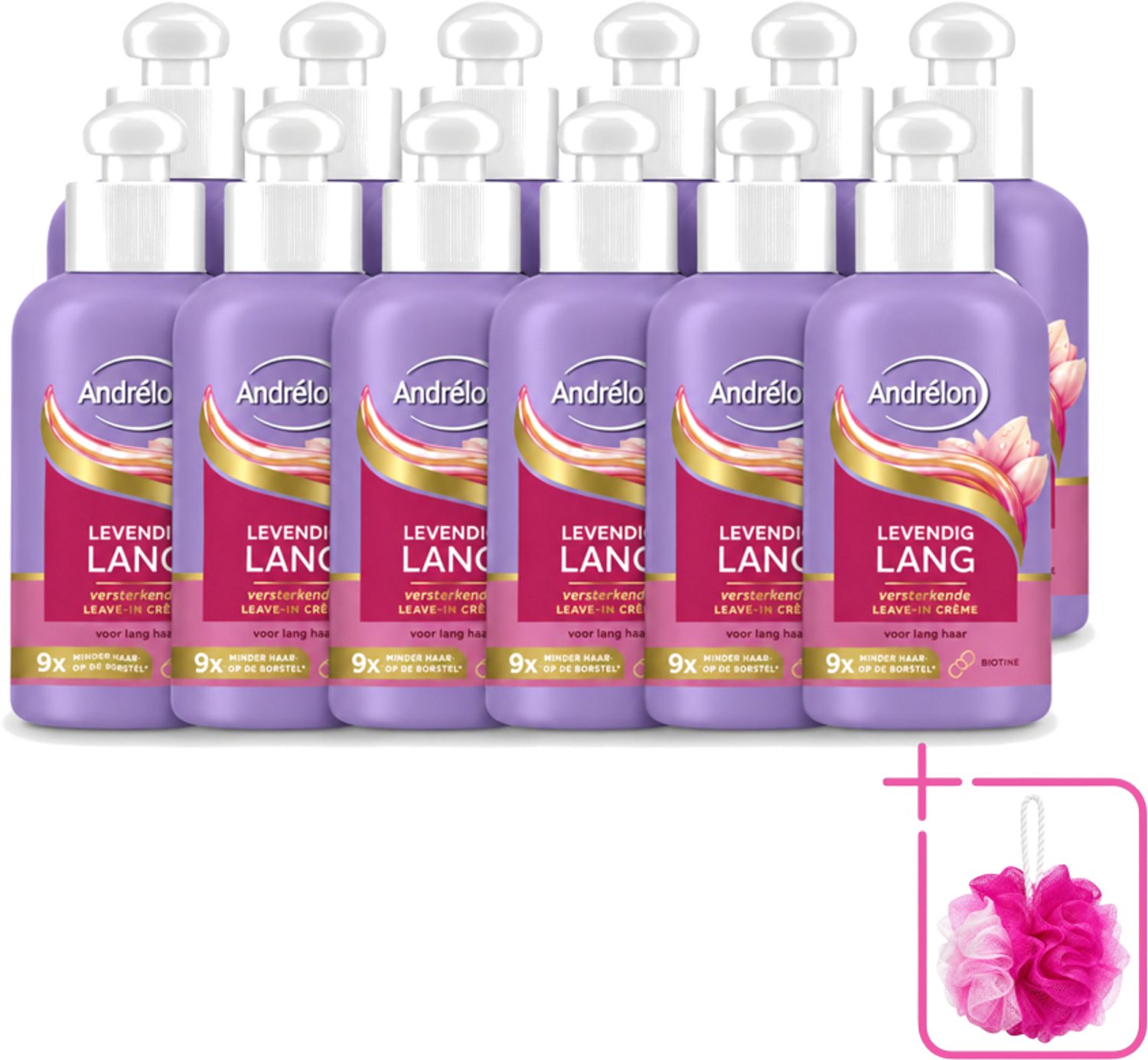 12 x Andrélon – Leave-In Crème – Levendig Lang – 200 ml - Bulkverpakking - Haarbescherming - Douchemop - Haarversterking