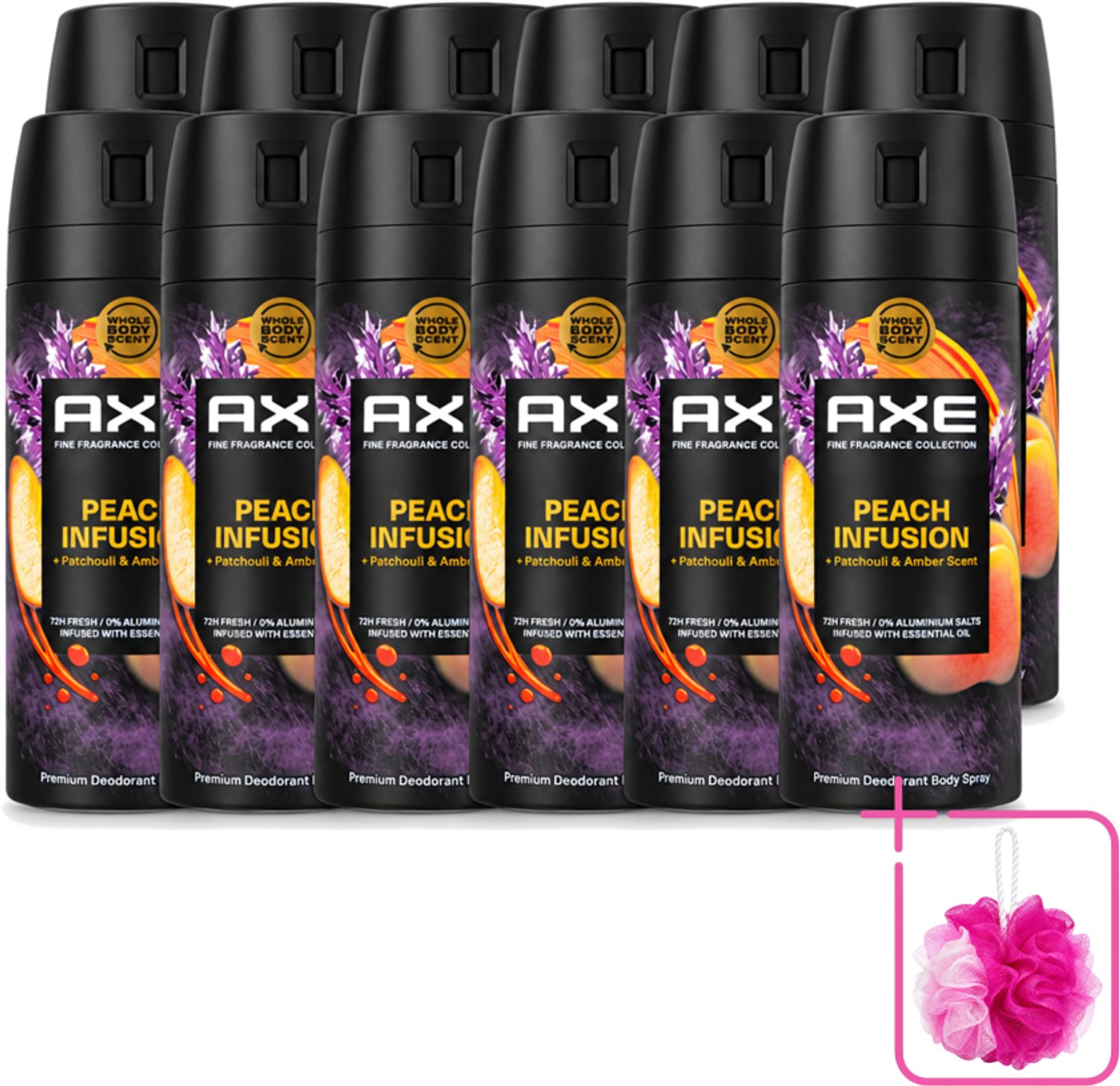 12 x Axe – Deodorant – Peach Infusion – 150 ml - Bulkverpakking - Axe deodorant - Douchemop - Bodyspray