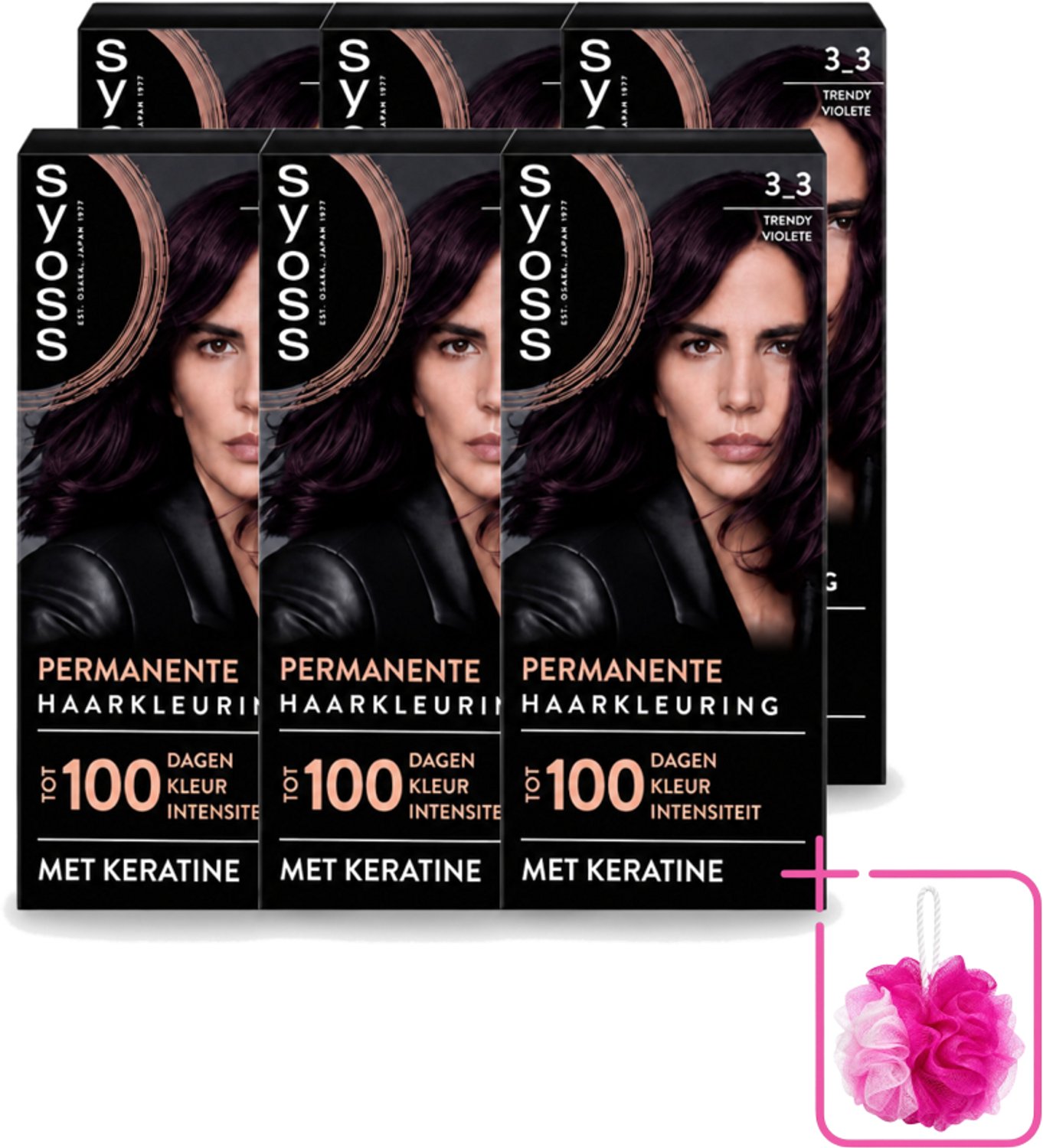 6 x SYOSS Permanent Coloration 3-3 - Haarverf - Trendy Violet - Bulkverpakking - Haarkleuring - Douchemop - Permanente haarkleuring