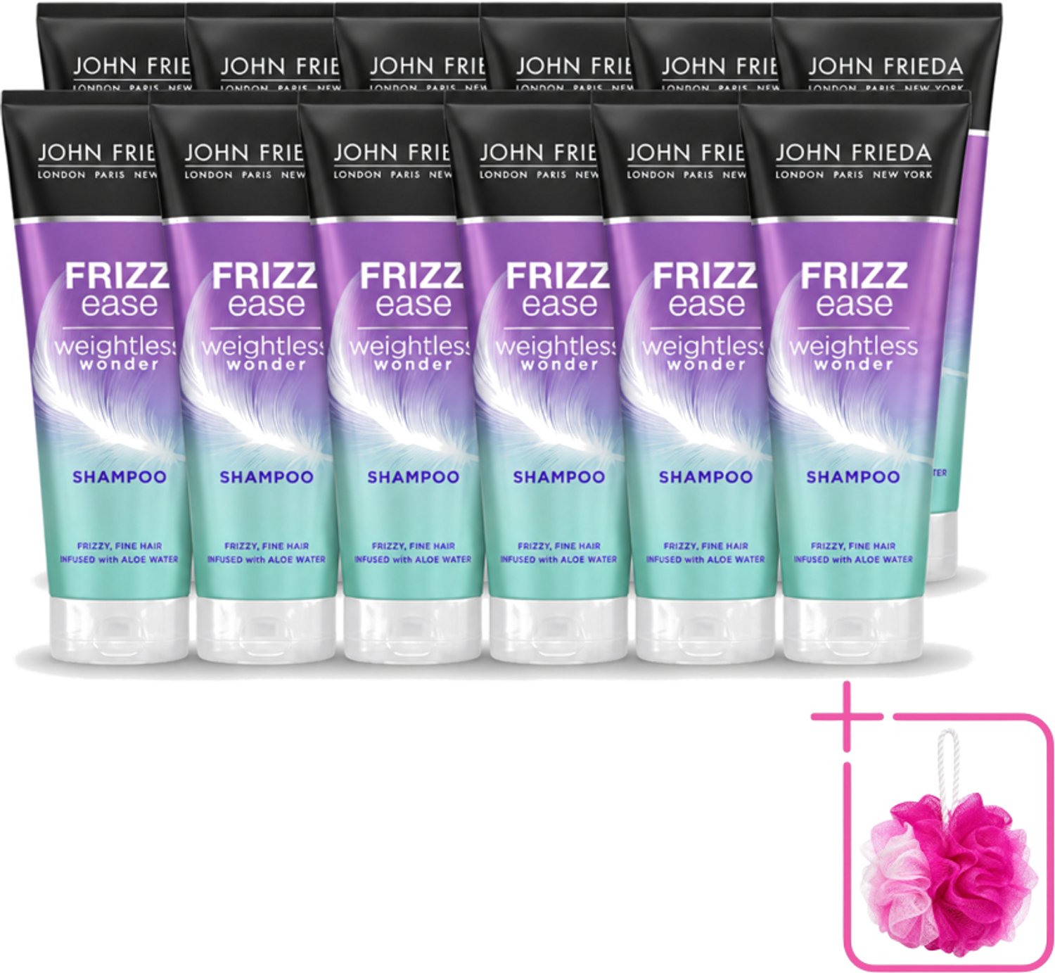 12 x John Frieda – Shampoo – Frizz Ease Weightless Wonder – Lichtgewicht verzorging – 250 ml - Bulkverpakking - Pluisvrij haar - Lichtgewicht shampoo