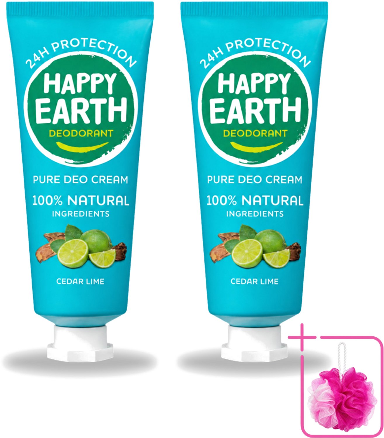 2 x Happy Earth – Deodorant Cream – 100% Natuurlijk Cedar Lime – 40 ml - Bulkverpakking - Natuurlijke deodorant - Douchemop - Deodorant crème