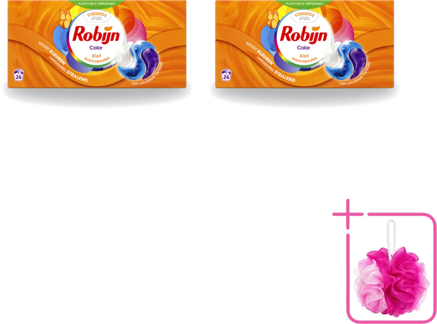 2 x Robijn – 3-in-1 Wascapsules – Color - 26 Capsules - Bulkverpakking - Kleurverzorging - Douchemop - Wascapsules