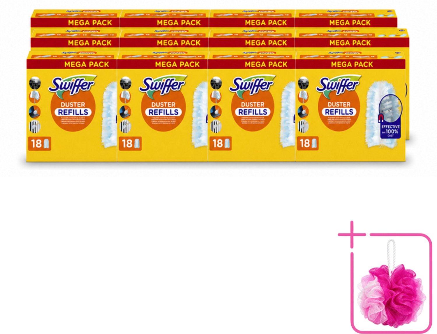 12 x Swiffer - Duster – Voor Stofwisser – 18 navullingen - Bulkverpakking - Stofduster navullingen - Douchemop - Stof opvangen