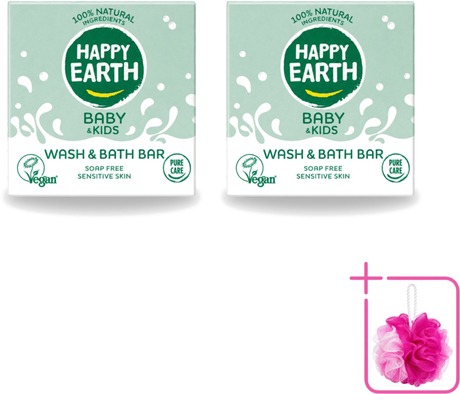 2 x Happy Earth – Wash & Bath Bar – 100% Natuurlijk Baby & Kids – 50 g - Bulkverpakking - Baby wasbar - Douchemop - Kind badbar