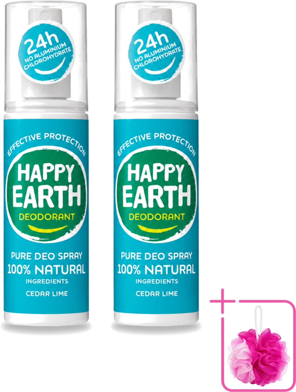 2 x Happy Earth – Deodorant Spray – 100% Natuurlijk Cedar Lime – 100 ml - Bulkverpakking - Deodorant spray - Douchemop - Fris geur